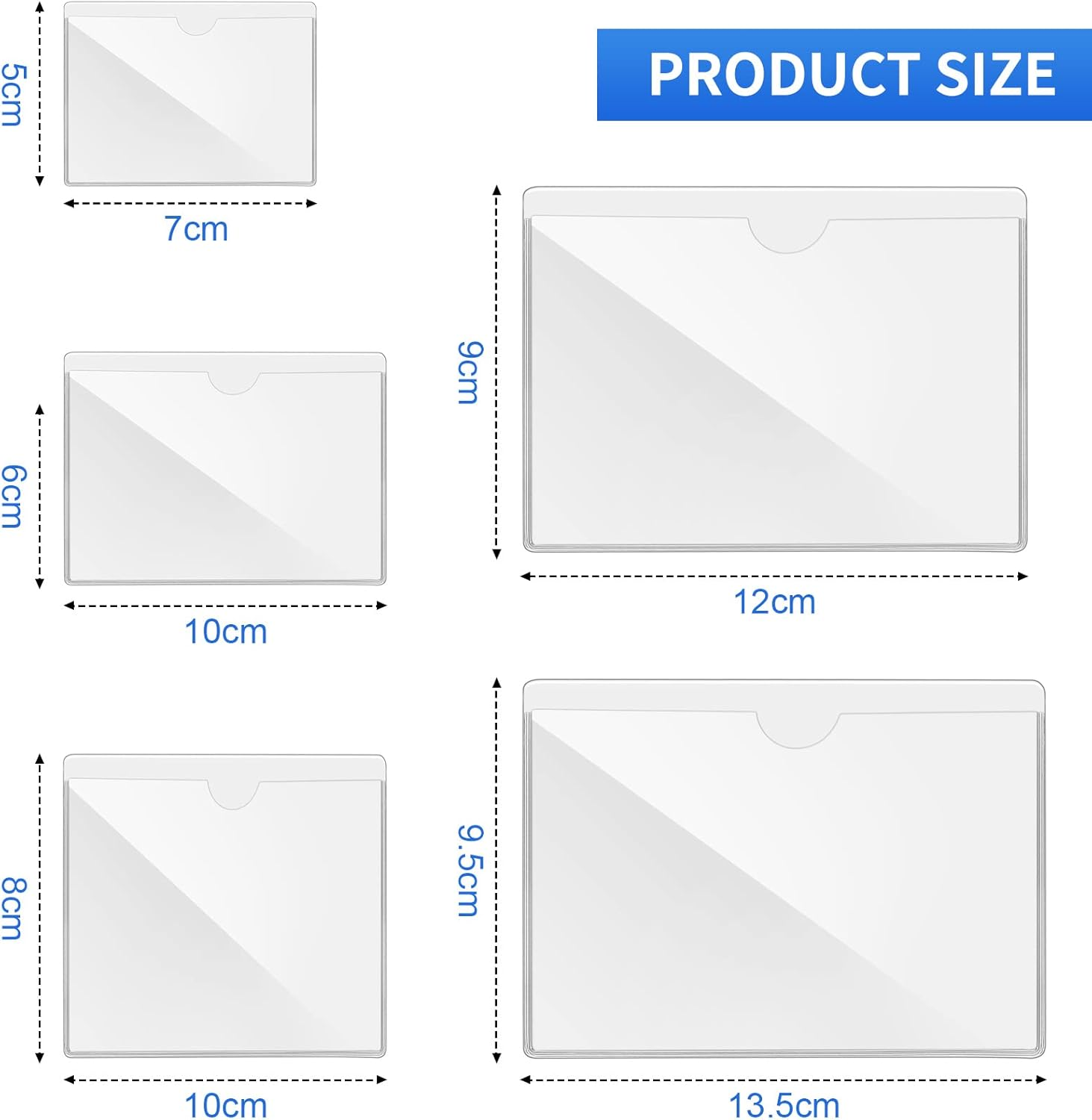 Clear Adhesive Pockets Self Adhesive Label Holder Adhesive Pockets for Planners Business Card Pockets Organizing and Protecting Index Cards, Business Cards, Photos, 5 Sizes(50 Pieces) image number 1