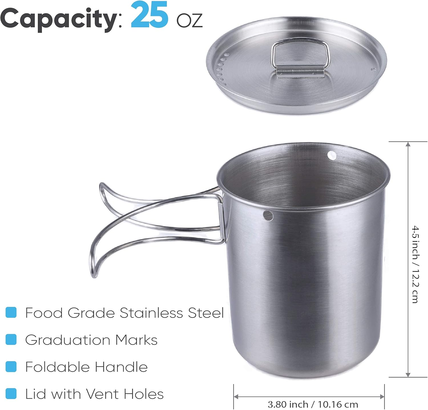 Gearland Canteen Stainless Steel Water Bottle with Nested Camping Cup and Lid for Bug Out Bag, Bushcraft Gear, Metal Canteen with a Wide Mouth Water Bottle and Mess Kit image number 3