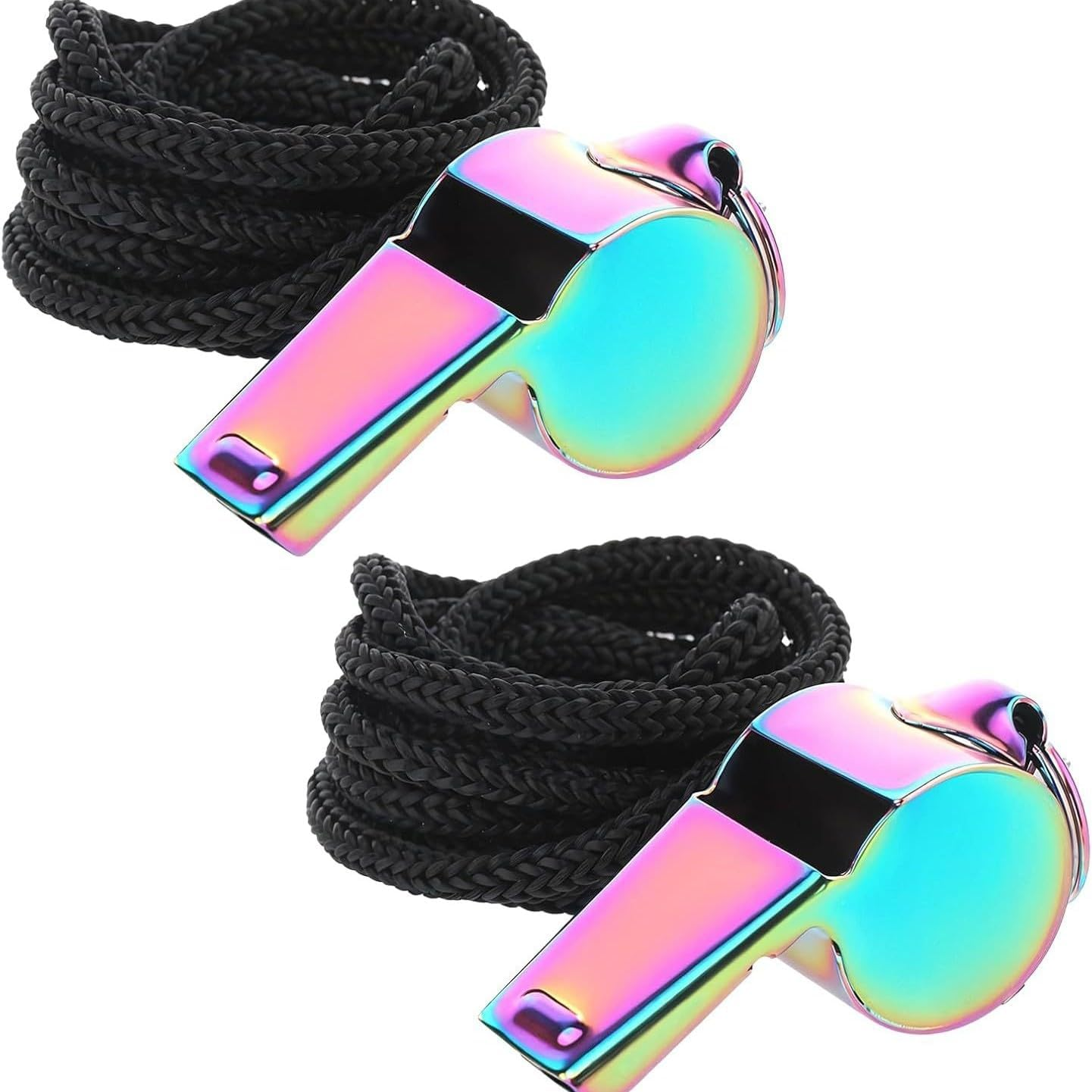 2 Pcs Stainless Steel Whistles with Lanyard Colorful Whistle Loud Crisp Sound Whistle for Adults Refereeteachers Official Directing Traffic Outdoor Adventure Sports Pet Training
