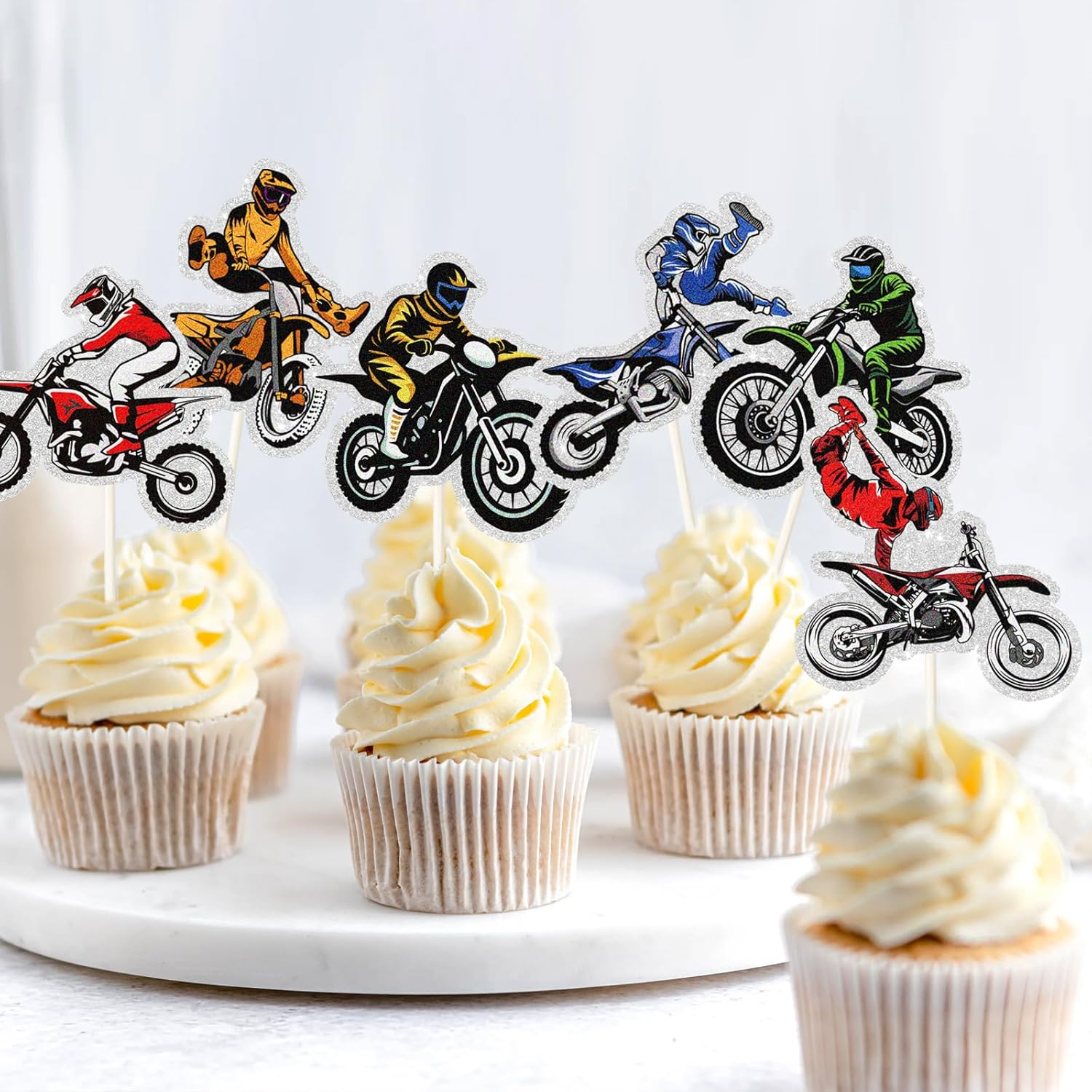 18Pcs Dirt Bike Cupcake Toppers,Motocross Motorcycle Racing Car Cupcake Picks, Extreme Sports Racing Themed Birthday Party Decorations