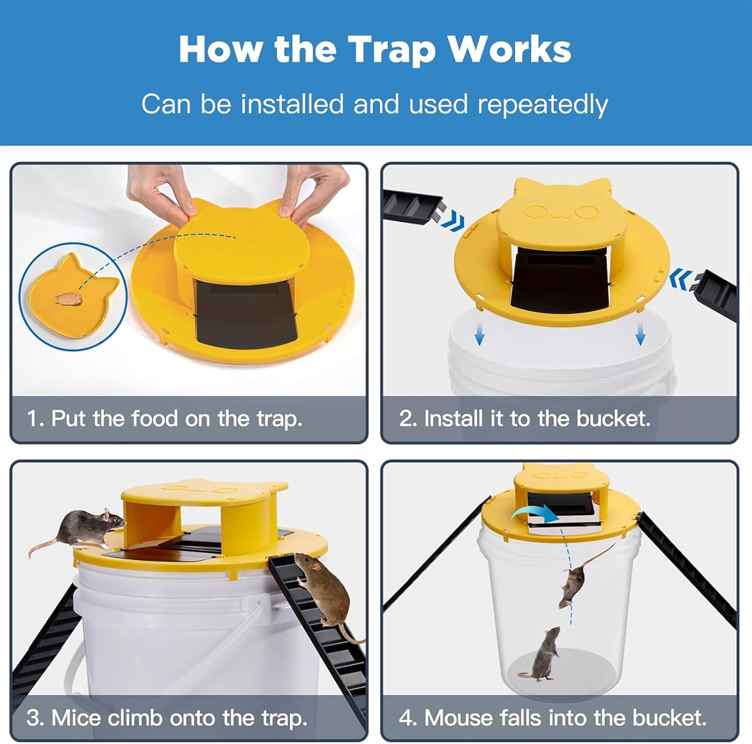 Yeanifeana Mouse Trap Bucket Lid, Dual Trap Door Design, Humane & Effective Rat/Mice/Chipmunk Traps for Indoor/Outdoor Use, Reusable Rodent Control with Quick-Catch Technology image number 1