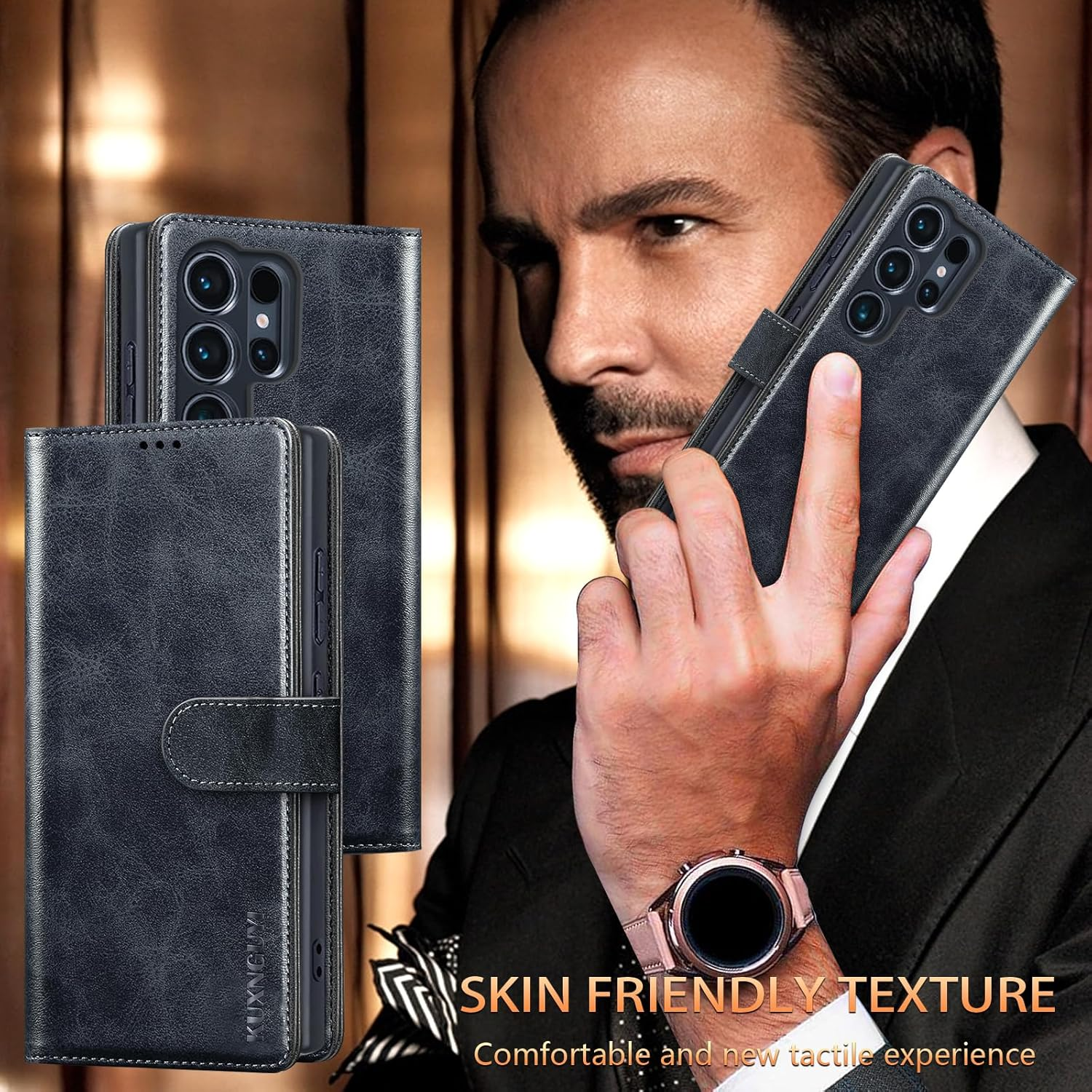 For Samsung Galaxy S25 Ultra Wallet Case with Credit Card Holder,Magnetic Flip PU Leather 25Ultra 5G S25Ultra Protective Cover Women Men for Samsung S25 Ultra Phone Case, Black image number 2