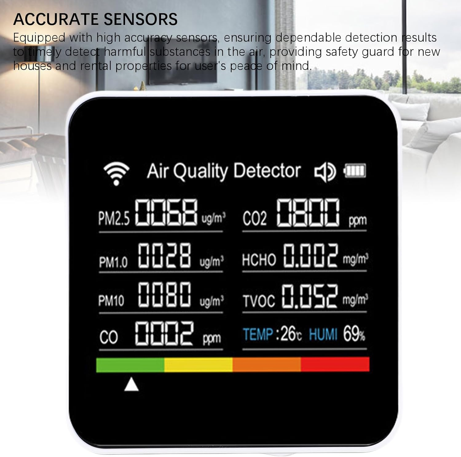 Jectse 14 in 1 Portable Air Quality Monitor, CO2 Detector Air Quality Meter with 2.8 TFT Screen, PM2.5, Vocs, Temperature, Humidity Display, for Home, Hotel, Office, Car, Battery image number 3