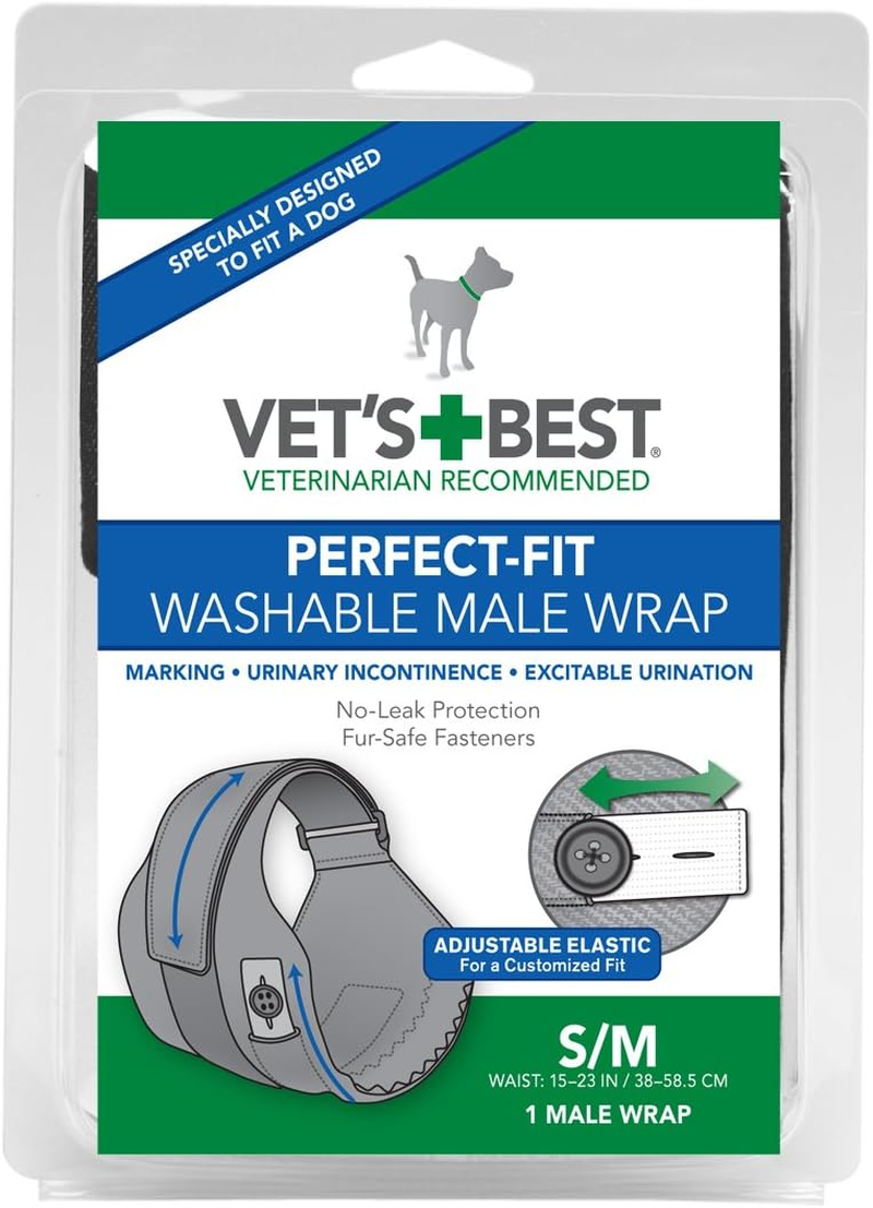 Vet'S Best Washable Male Dog Diapers | Absorbent Wraps with Leak Protection | for Excitable Urination, Incontinence, or Marking | Small/Medium | 1 Reusable Diaper per Pack image number 4