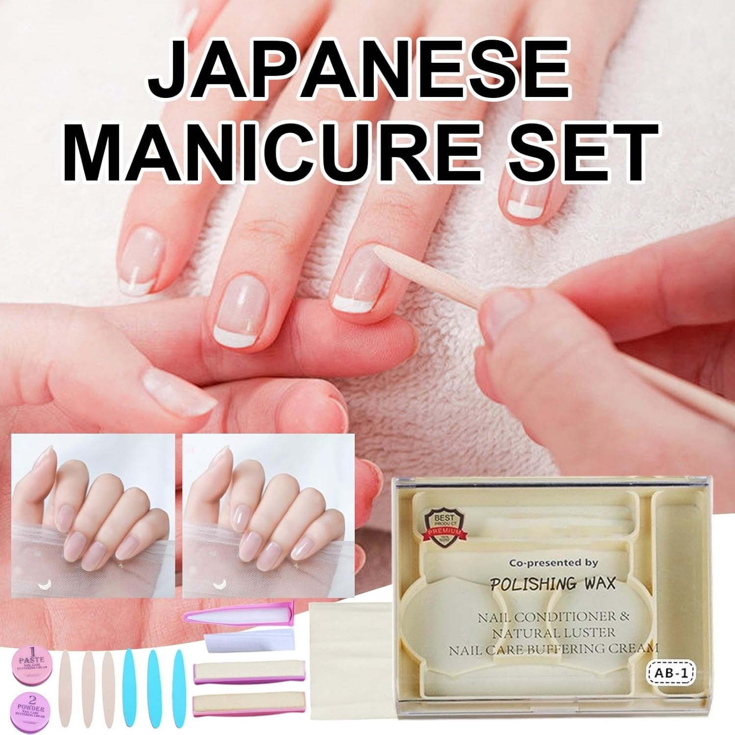 Nail Buffer and Shine Kit - Manicure Strengthener Polish Wax for Women, Home Salon Pedicure Care, Japanese Style Set image number 5