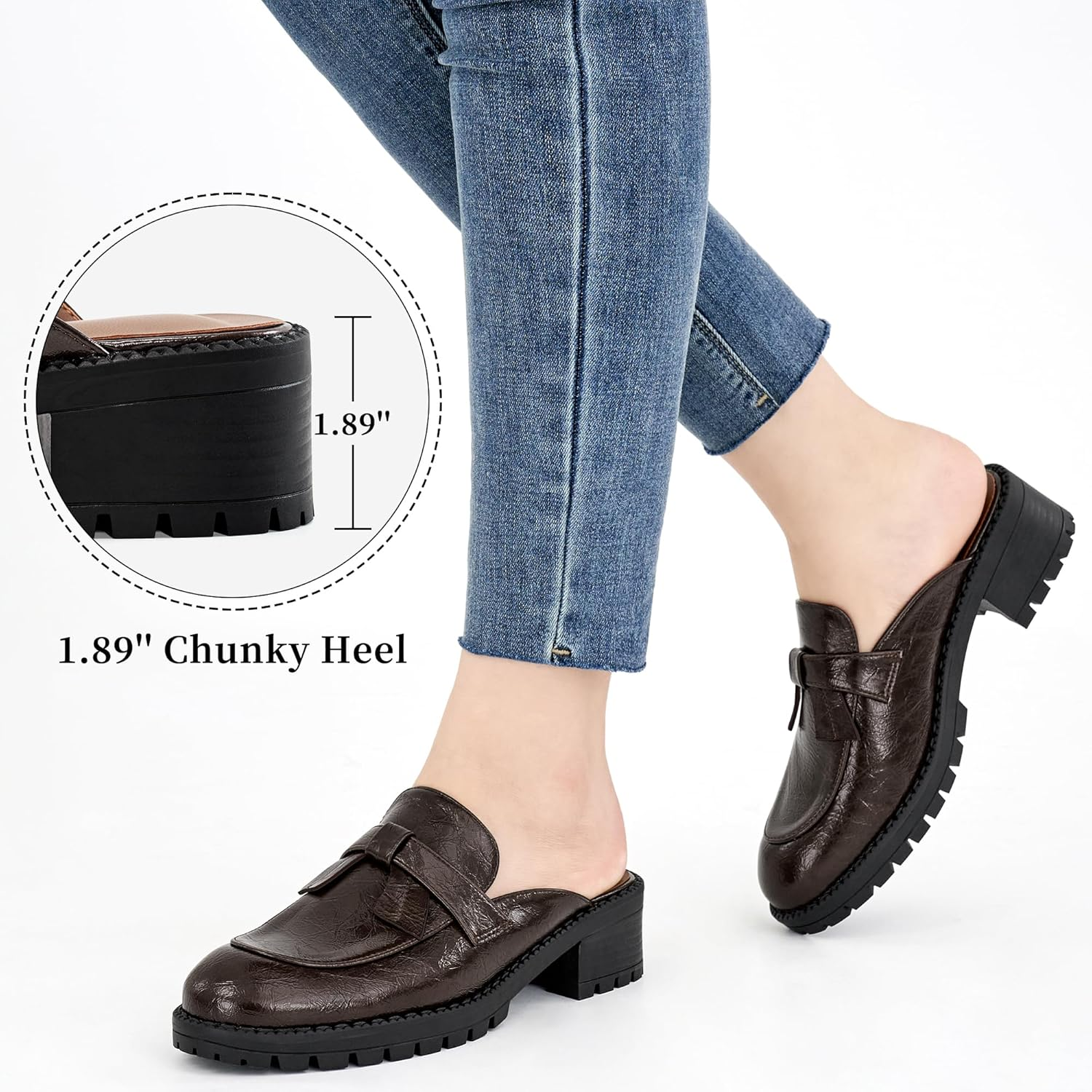 Ecetana Mules for Women Dressy Comfortable Slip on Chunky Backless Loafers Casual Slides Shoes for Business Fashion image number 6