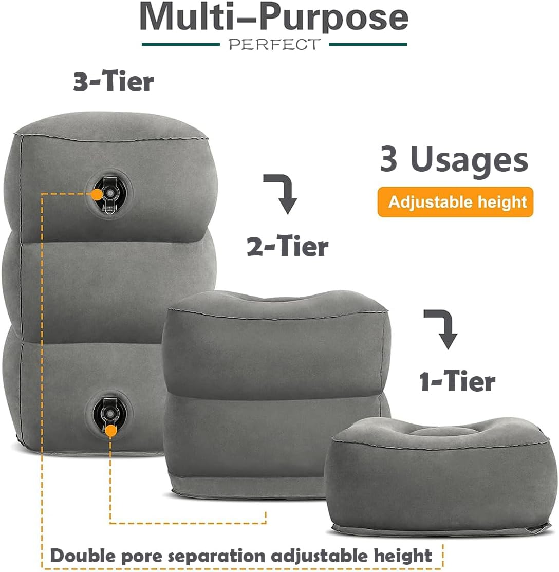 Baiao Inflatable Footrest Pillow for Airplane Travel, 3-Tier Height Adjustable for Sleeping, Suitable for Office, Home and Any Journey image number 4