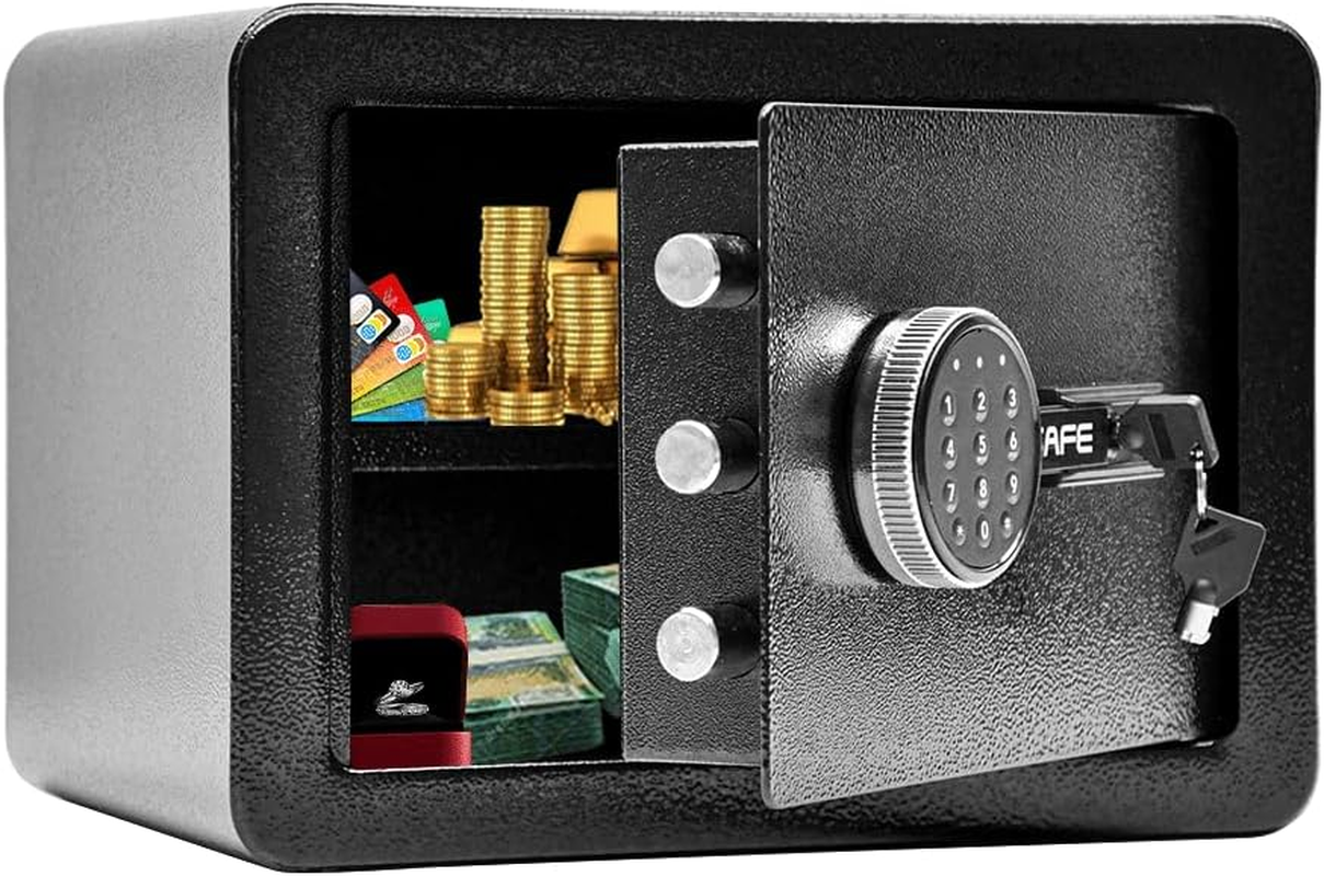 ALSTON All Steel Safety Box Wall Mountable Fireproof Mini Safe Box Keypad and Key Dual Unlock Methods with Removable Shelf for Home Office Hotel Money Safe image number 6