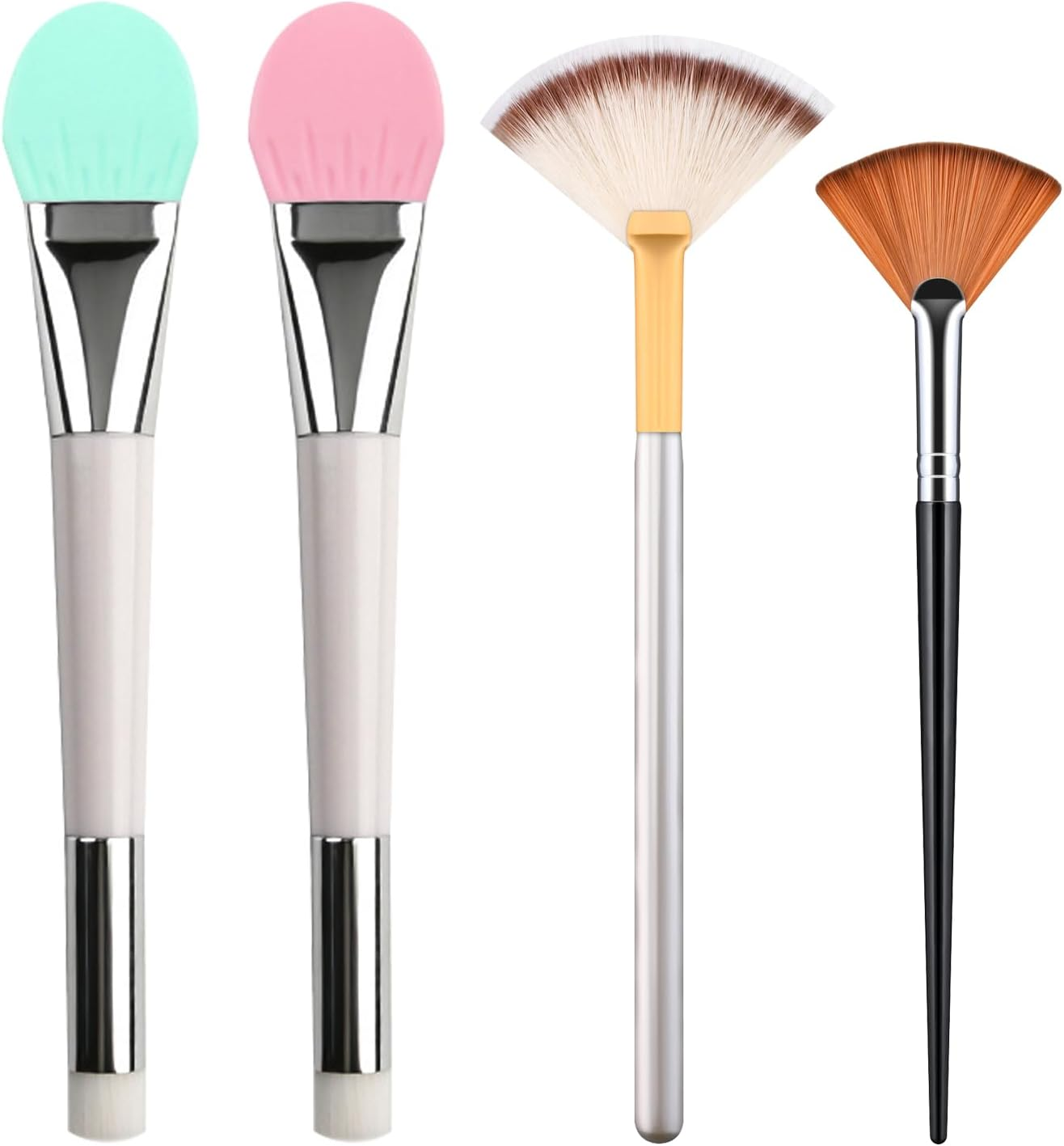 Reayou Double-Headed Silicone Face Mask Brush, Soft Fan Facial Brushes, 4 PCS Mask Makeup Tool Set, Facial Mud Cream Mask Body Lotion Applicator Brush, Cosmetic Beauty Skin Care Nose Massager image number 1