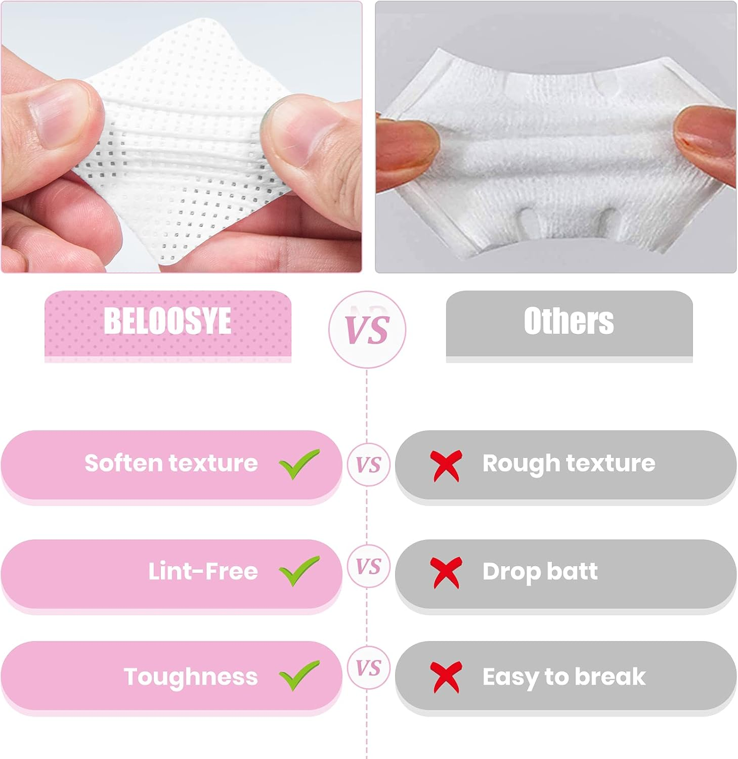 1000 PCS Lint Free Nail Wipes,Eyelash Extension Glue Wipes with Container,Super Absorbent Soft Non-Woven Fabric Lash Glue Wipes,Lint Free Wipes for Lash Extension Supplies & Nail Polish Remover-White image number 3