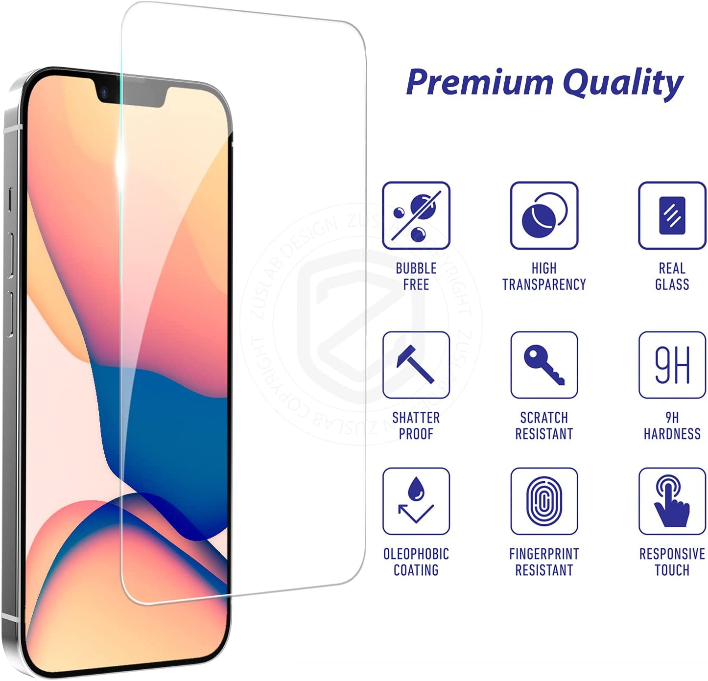 [2 Pack] ZUSLAB Screen Protector for Apple Iphone 16E / 14/13 Pro / 13 Tempered Glass Film Case Friendly 9H Hardness - Clear image number 3