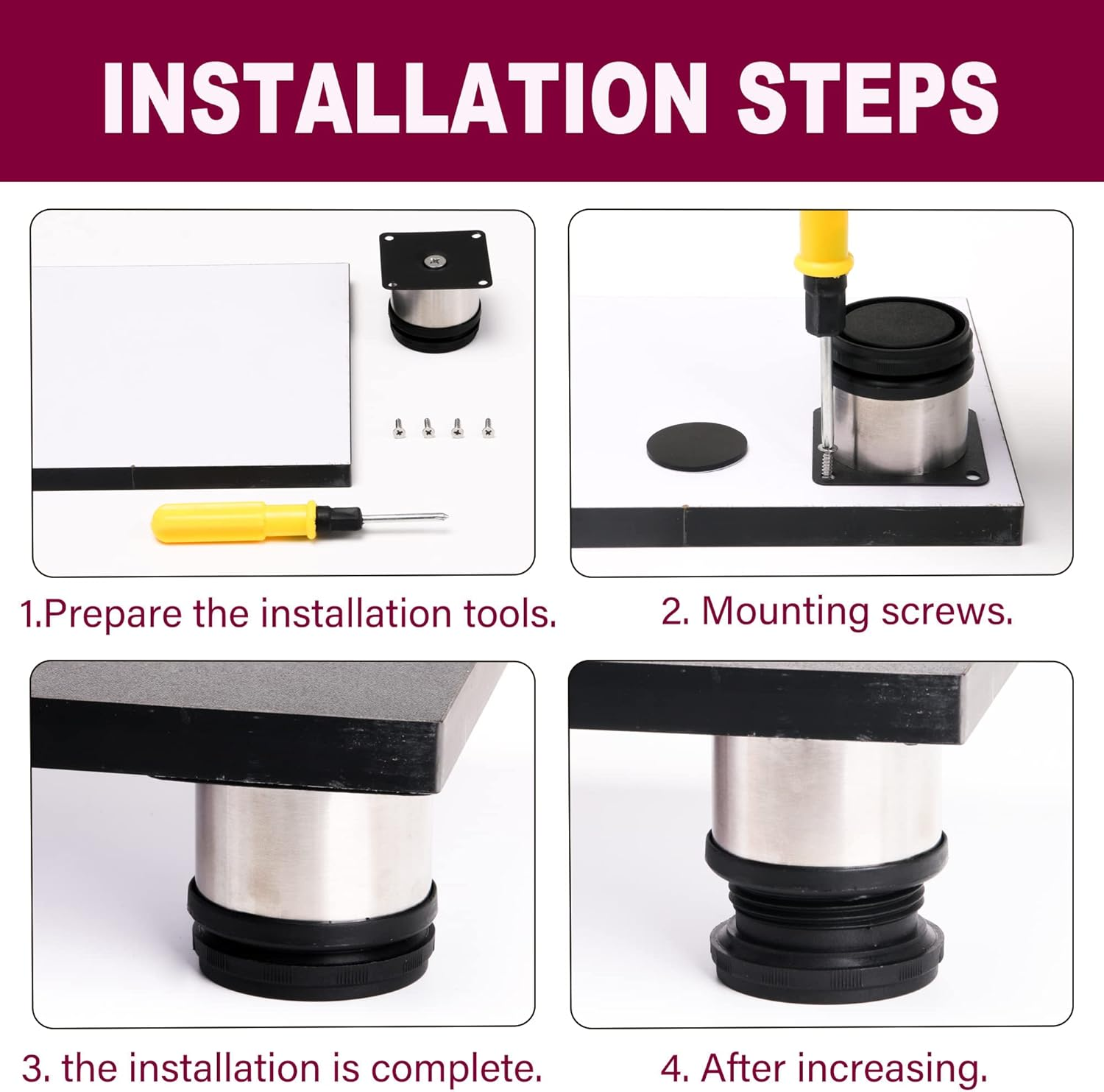 BQLZR Furniture Cabinet Metal Legs Adjustable Stainless Steel Kitchen Feet round Black and Silver 50 X 50Mm Pack of 4