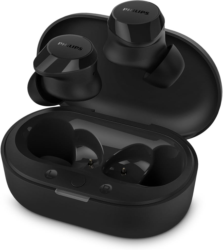 Philips TAT1209BK Wireless Bluetooth Earbuds - Small Earbuds, Great Value, Natural Sound with Dynamic Bass, Clear Calls and Pocket Size Charging Case - Black image number 5