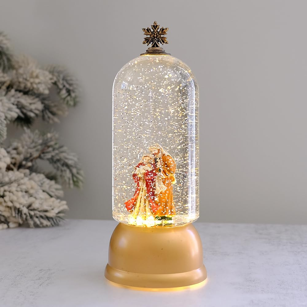 LED Musical Christmas Lantern with Swirling Confetti Holy Family Scene image number 1