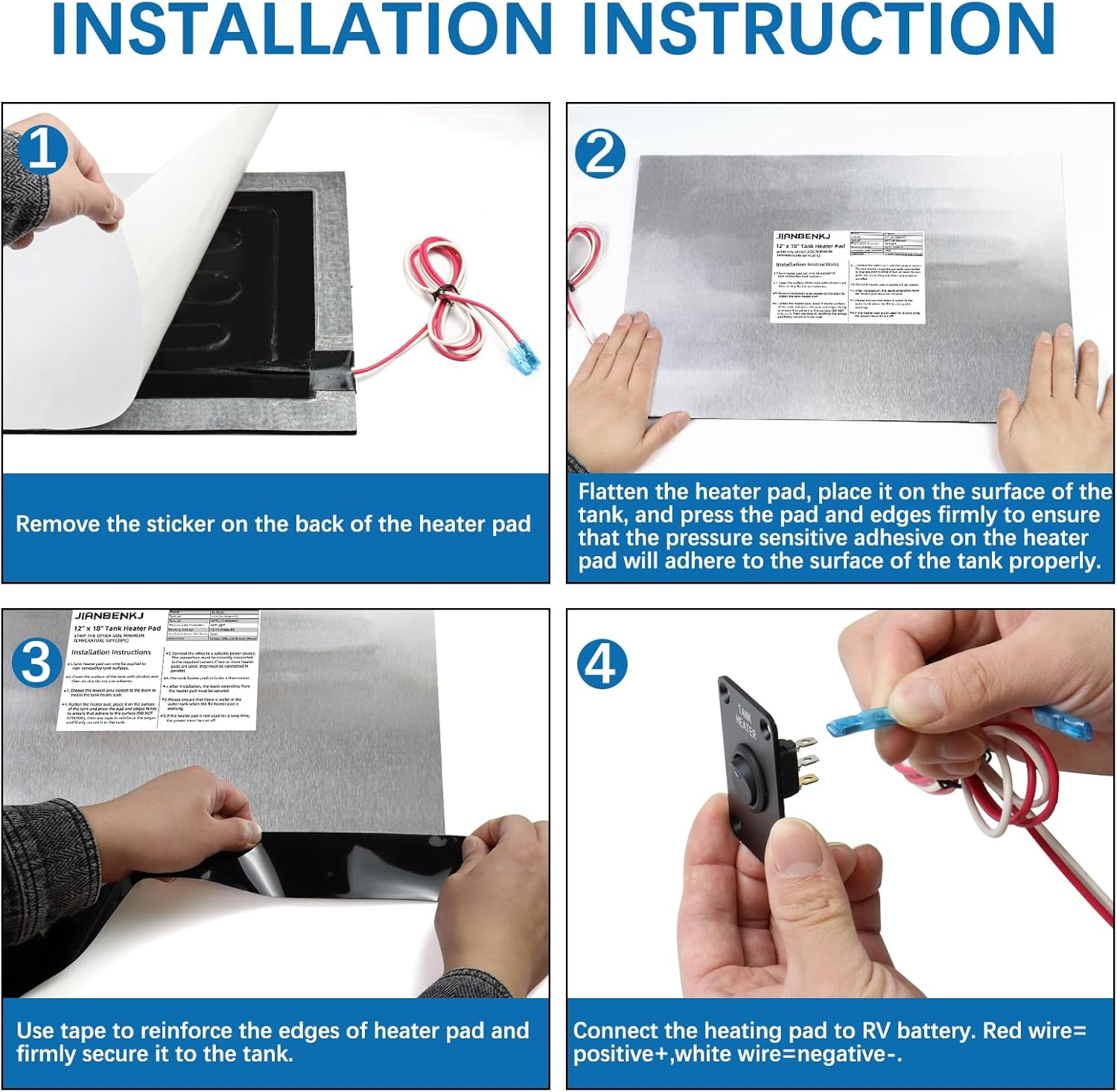 RV Holding Tank Heater Pad with Automatic Thermostat&Switch, 2PCS 12/13.5V RV Tank Heater Pad 12"X18" for Camper/Trailer/Motorhome/Marine,Use with up to 50 Gallons Grey Fresh Black Water image number 3