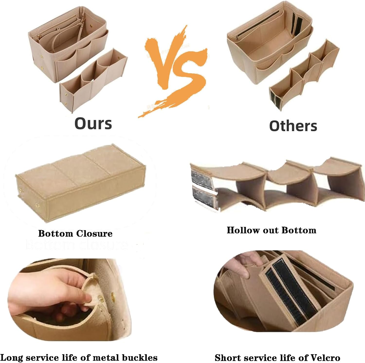 Jhzxing Interior Storage Bag with Multi-Pocket Organizer, Bag in Bag for Women with Zipper Bag, Tote Bag Organizer, Felt Handbag Organizer (M) image number 1