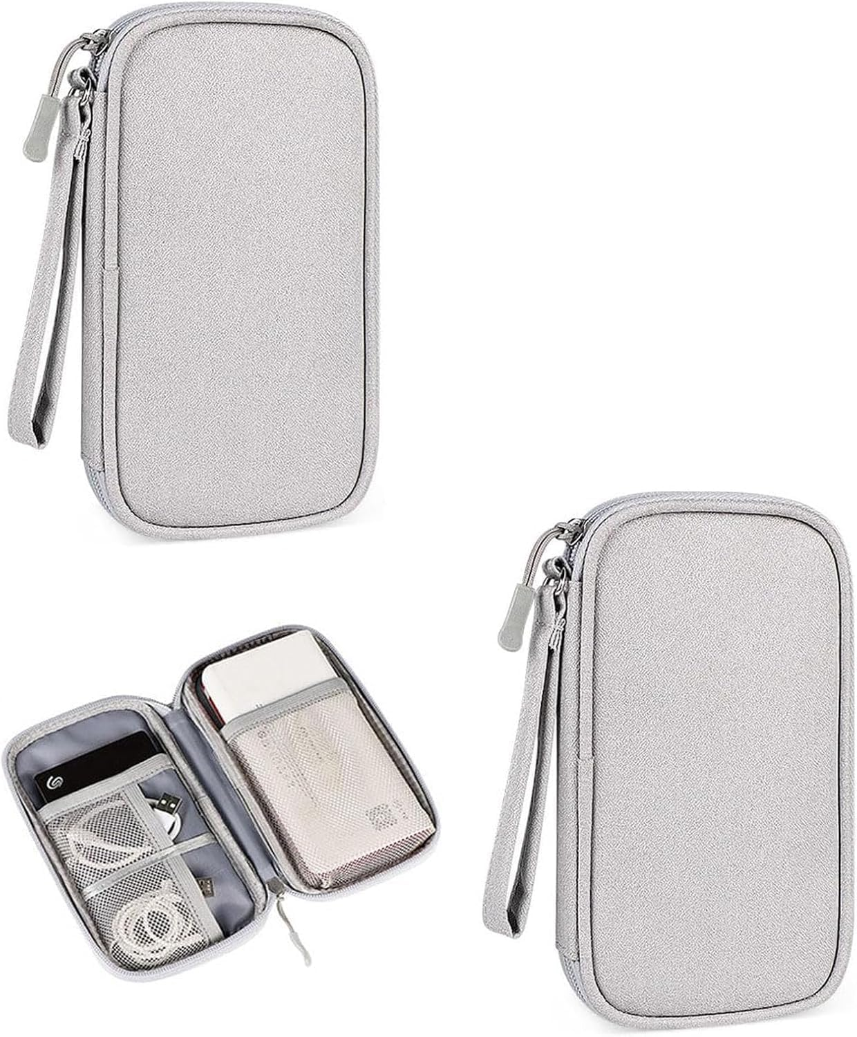 Electronics Organizer Bag Pouch Cable Charger Case Travel Shockproof Cord Carrying Case for Earphone Powerbank USB Hard Drive SD Card (Grey) image number 1