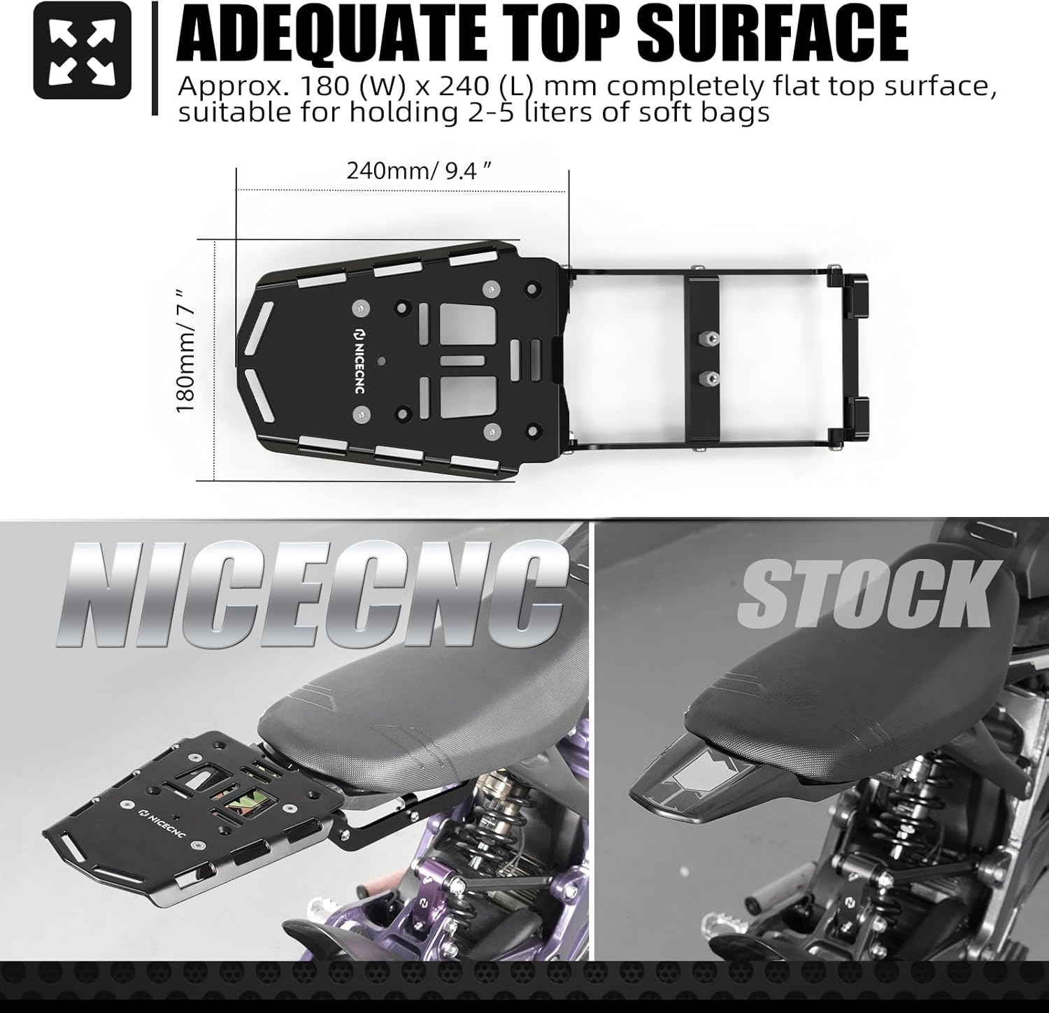 NICECNC Rear Luggage Rack Compatible with Surron Light Bee X/S/ L1E Tail Cargo Holder Compatible with Segway X160 X260 Capacity up to 5 Kg image number 3