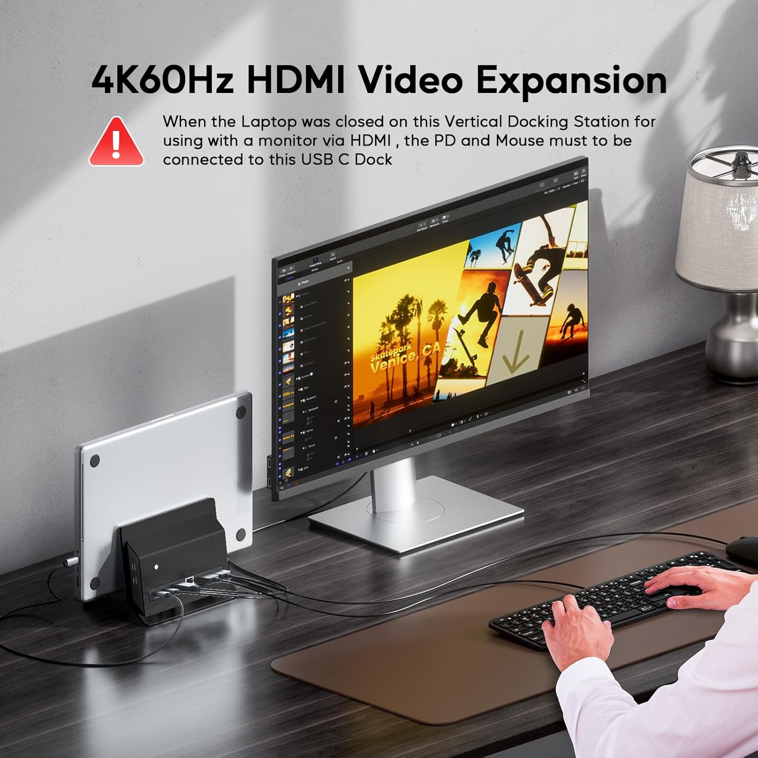 PULWTOP Vertical Laptop Docking Station for Macbook Pro Air, Support M.2 SSD Expansion, HDMI 4K, 2 USB-C 10Gbps, 2 USBA 5Gbps, RJ45, SD/TF, USB-C 100W PD Dock for Full-Featured Type-C Laptops - Black image number 6