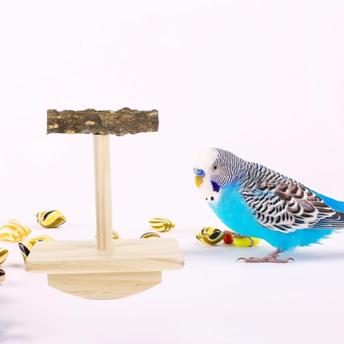 AIMALL Parrot Zanthoxylum Wooden Bird Platform Rack Grinding Claw Stick Natural Wood Perch Shake Music Toy Durable 4.72In X 3.14In X 5.51In for Xuanfeng Tiger Skin Peony Budgie Cockatiel Rest Play Bit image number 3