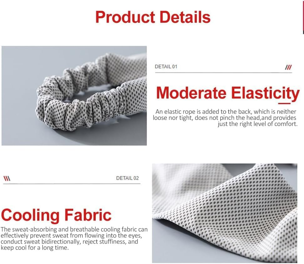 Unisex Cooling Sports Headband, Moisture Wicking Non-Slip Sweatband for Running, Yoga, Gym, Fitness - Men Women Adjustable Athletic Headband - Black image number 6