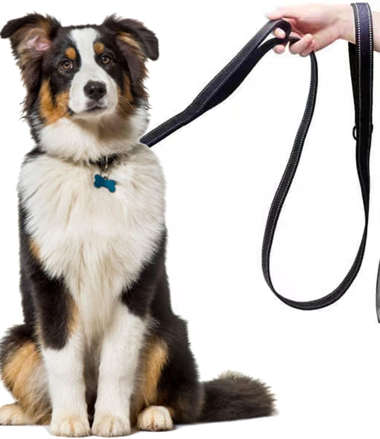 Solmoony 4FT Black Strong Dog Leash with 2 Padded Handles, Traffic Handle Extra Control, Double-Sided Reflective Walking Lead for Small Medium and Large Dogs(Black, 4FT) image number 3