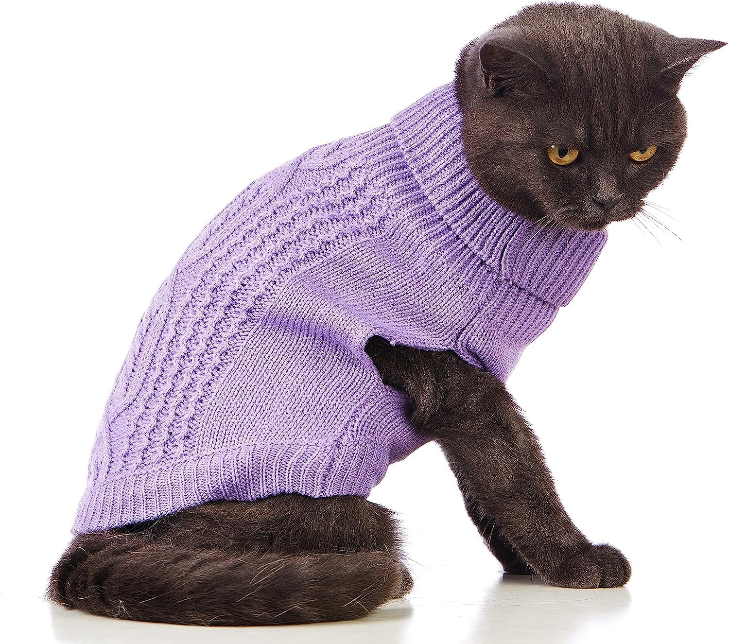 Cat Sweater Turtleneck Knitted Sleeveless Cat Clothes Warm Winter Kitten Clothes Outfits for Cats or Small Dogs in Cold Season (Medium, Grey) image number 3