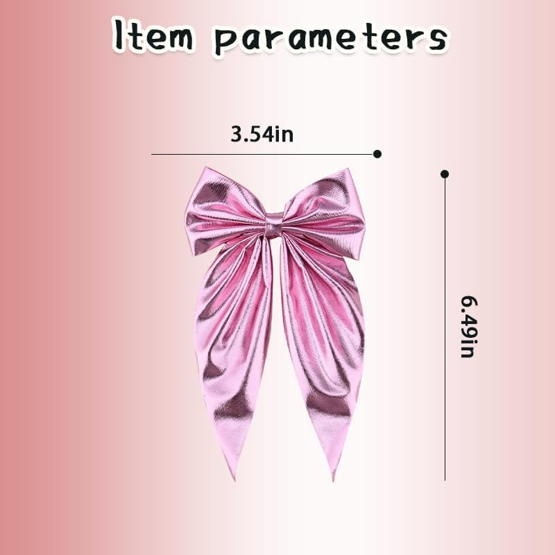 Pink Bow Hair Clip Barrette for Women Long Tail Bow for Girls Xmas Hair Accessories Decoration for Kids Granddaughter Christmas Birthday Gifts for Daughter Satin Bowknot Clips image number 5