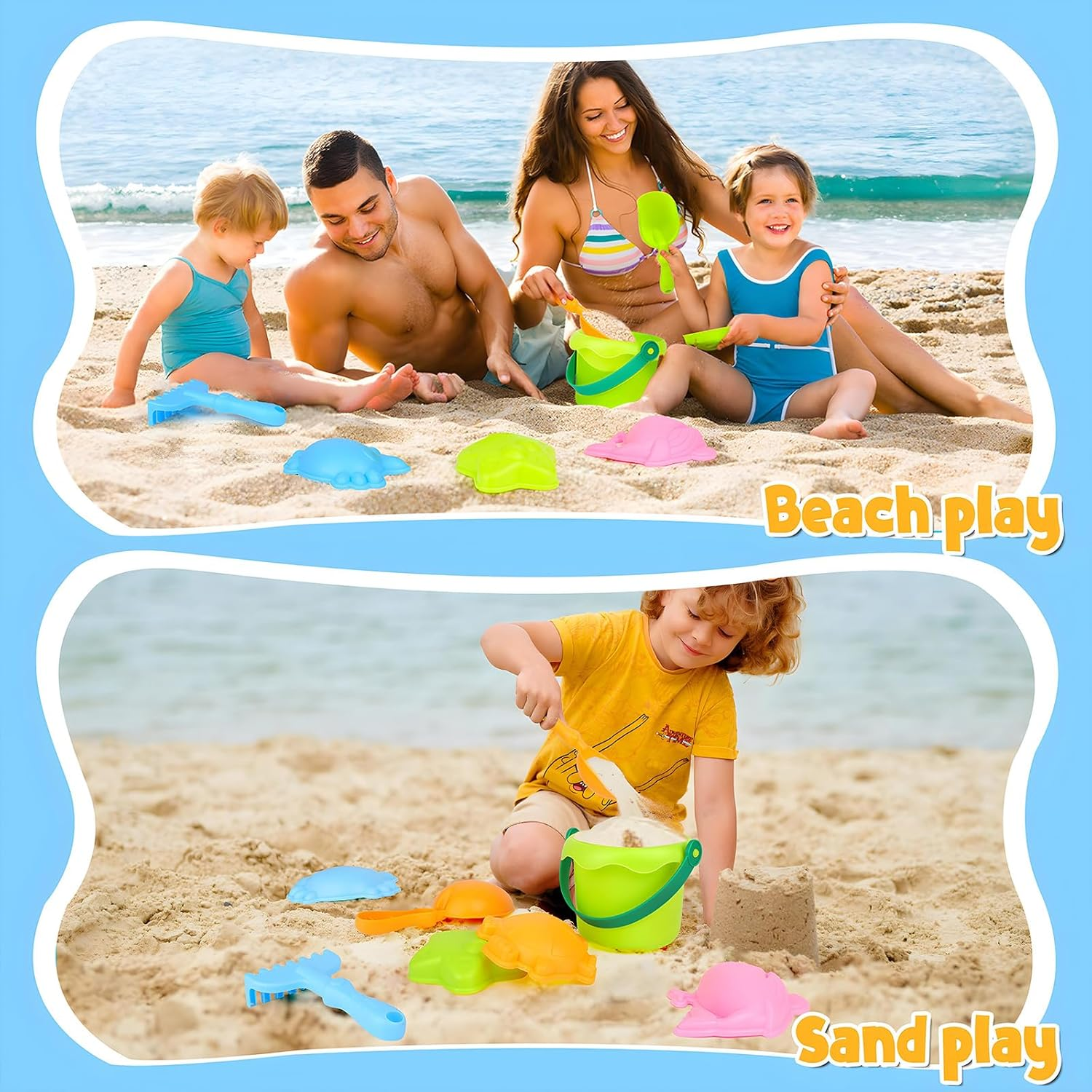 8 Pcs Buckets and Spades Beach Sand Pit Toys for Kids, Beach Water Play Sandbox Toys Set with Mesh Bag Sand Molds Shovel for Kids Boys Girls Travel Summer Outdoor image number 4
