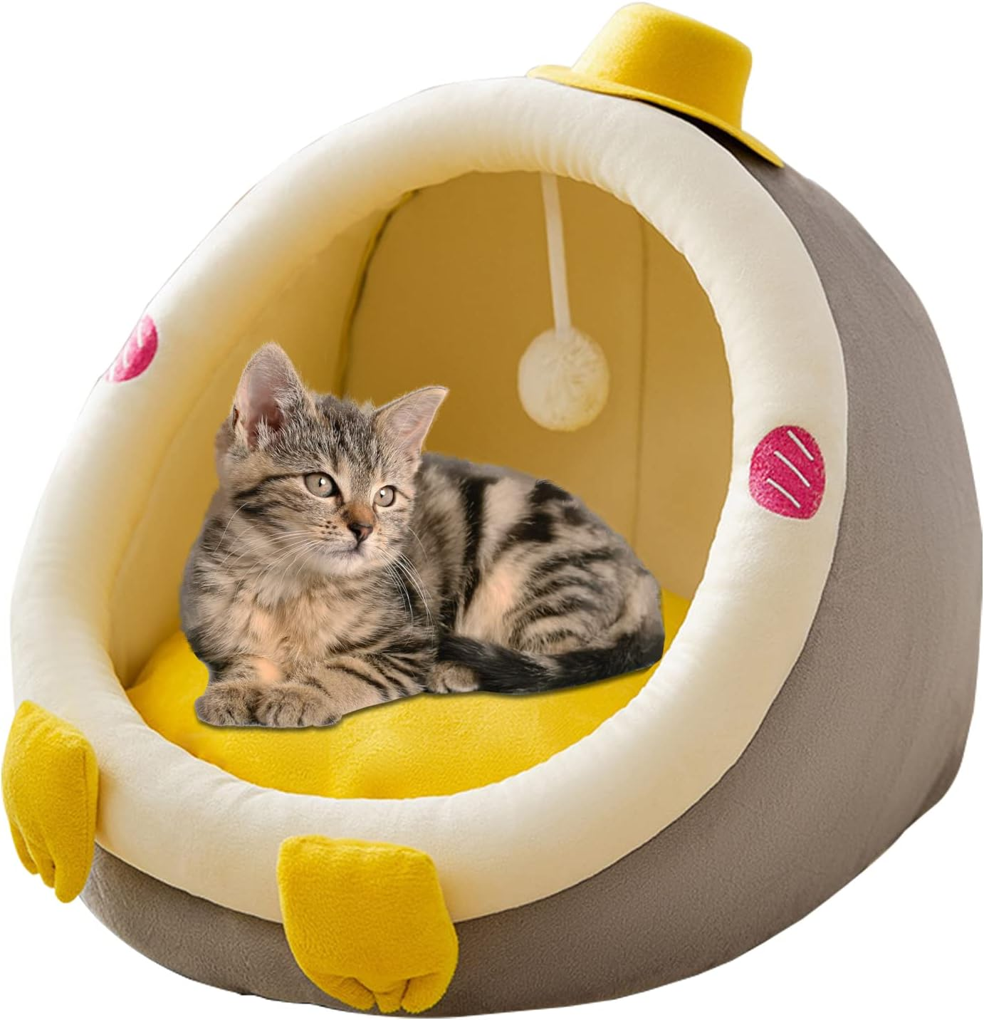 Cat Bed, Self-Warming Cat Tent Cave for Kittens and Small Dogs Semi-Closed Cat House Hut with Washable Cushion for Outdoor and Indoor (Yellow Penguin, Small) image number 2