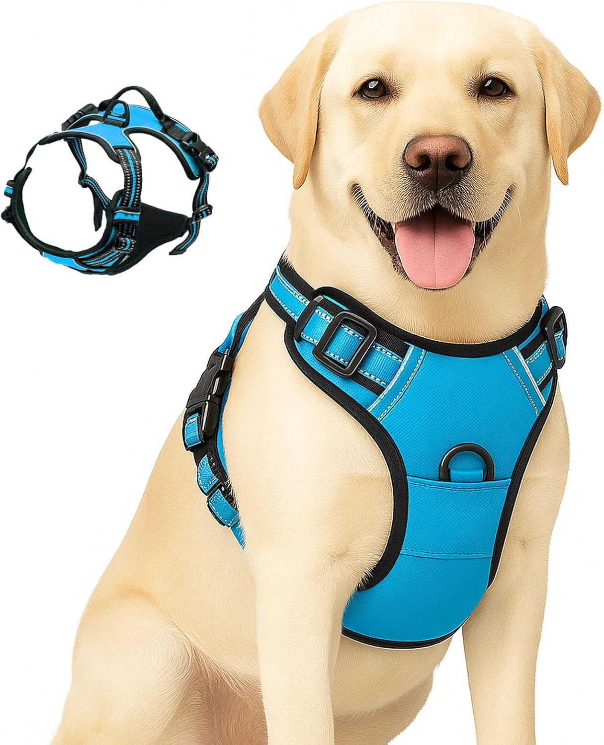 YAKESD No Pull Dog Harness, Adjustable Vest Harnesses for Hassle-Free Walking, Easy Control Reflective Puppy Vest for Small Medium Large Dogs（Blue，L）
