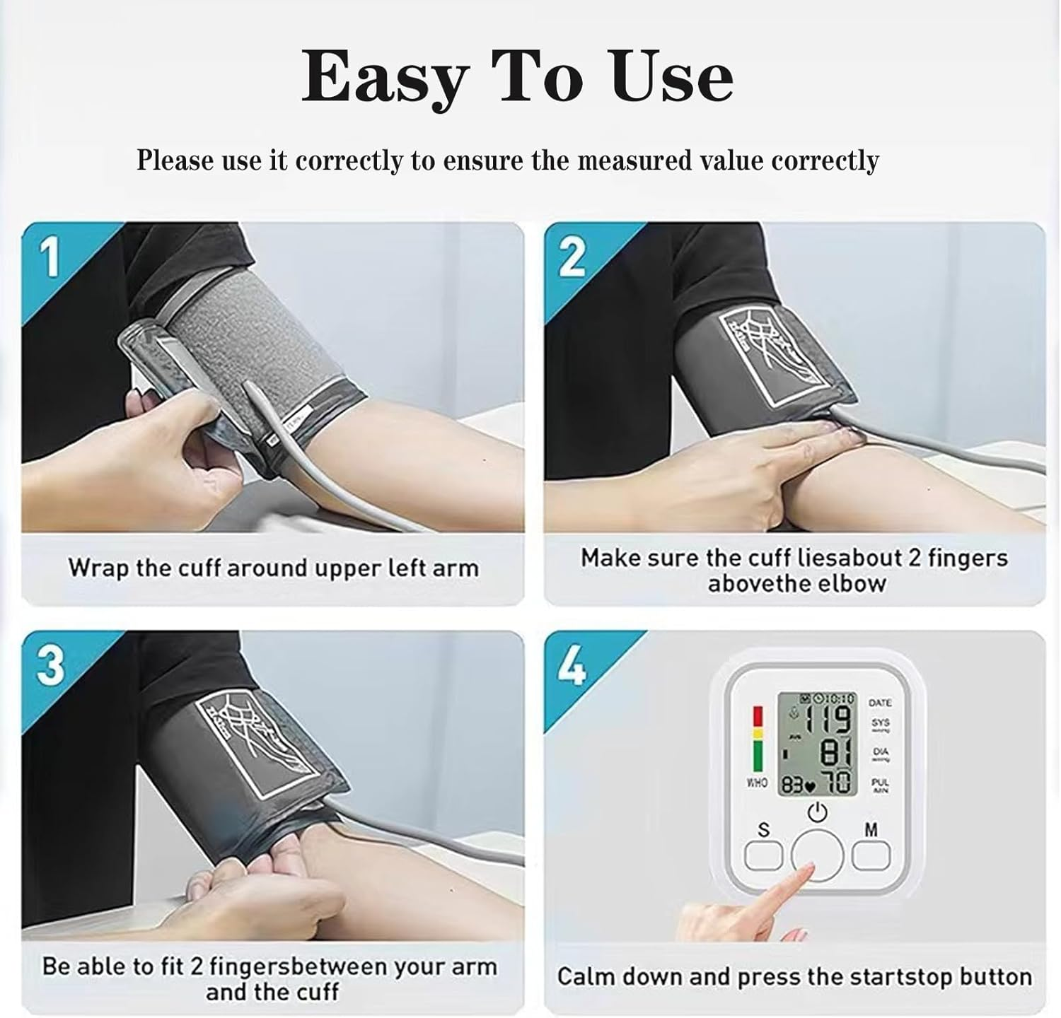 Upper Arm Blood Pressure Monitor, Portable Electronic Blood Pressure, with Irregular Heartbeat Detection Easy Measurements and Accurate Results, Monitor with 99 Groups of Memory for 2 Users image number 4