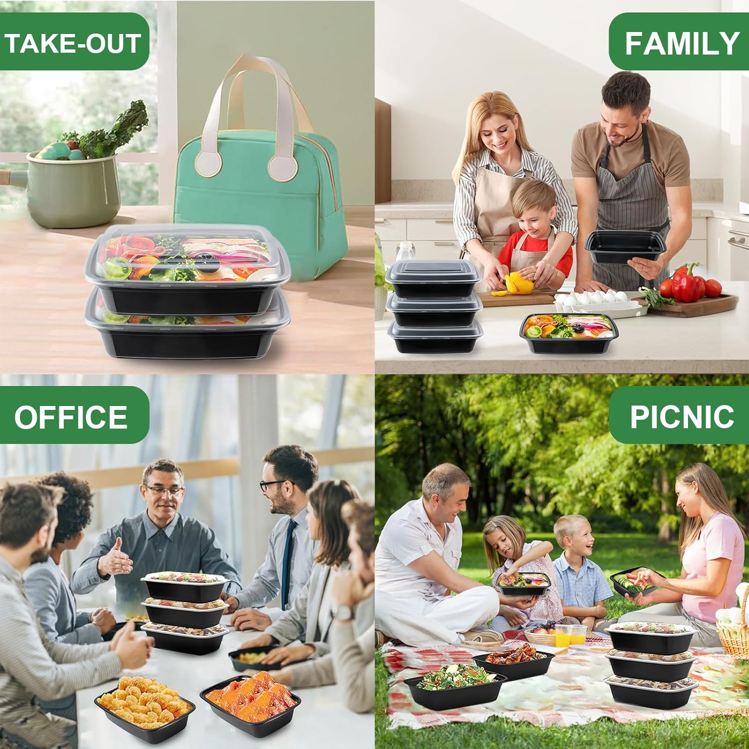 AIDOU 50 Pack Meal Prep Containers Reusable, BPA Free Food Prep Containers with Lids for Durable Plastic, Stackable, Microwave, Freezer & Dishwasher Safe (1000ML/32 Oz) image number 6