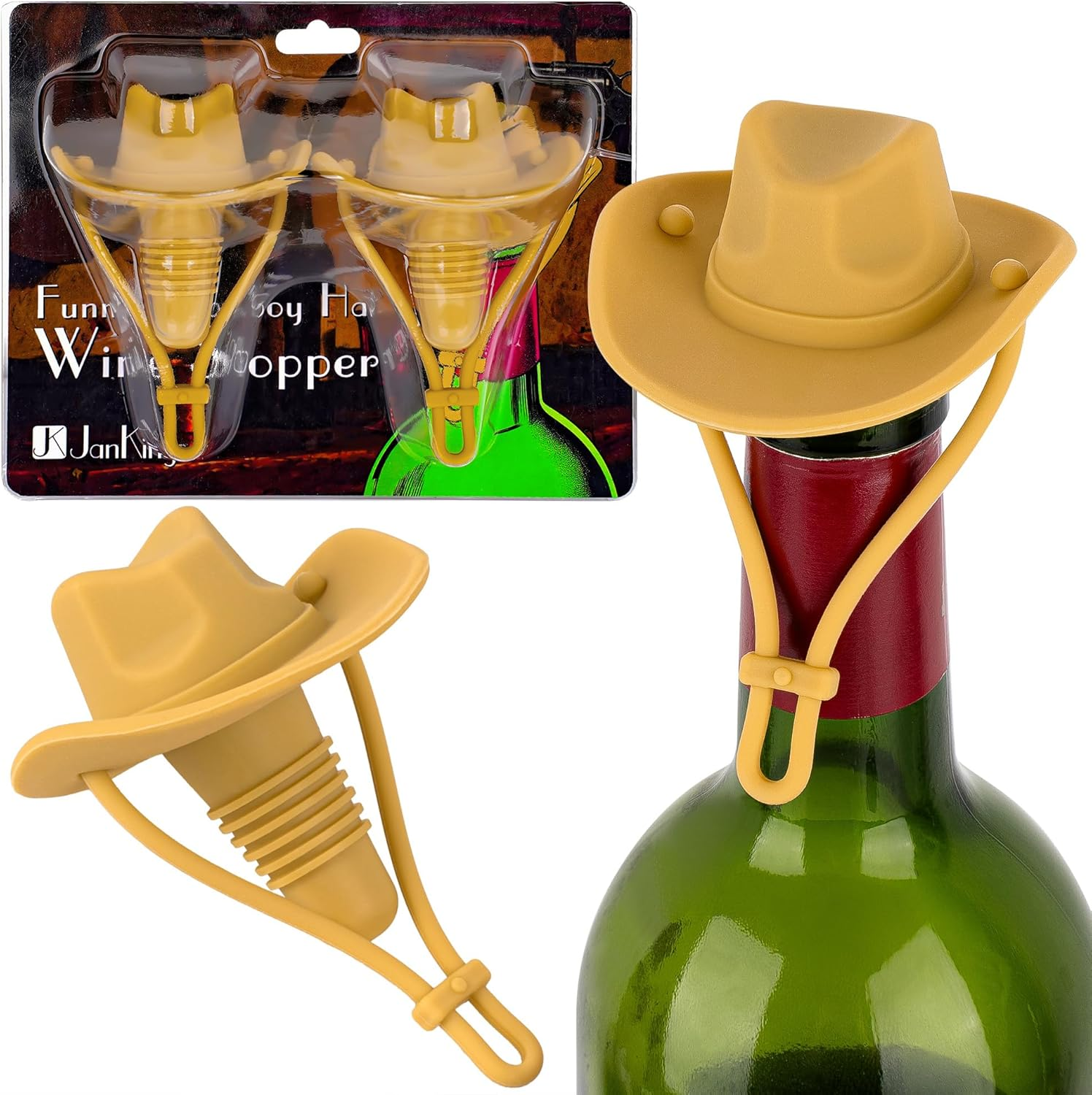 Silicone Wine Stopper, Cowboy Hat Wine Bottle Stopper Reusable, Cute Kitchen Gadgets Wine Accessories Tools Gifts, Decoration-2Pcs Bottle Stoppers（Coffee）