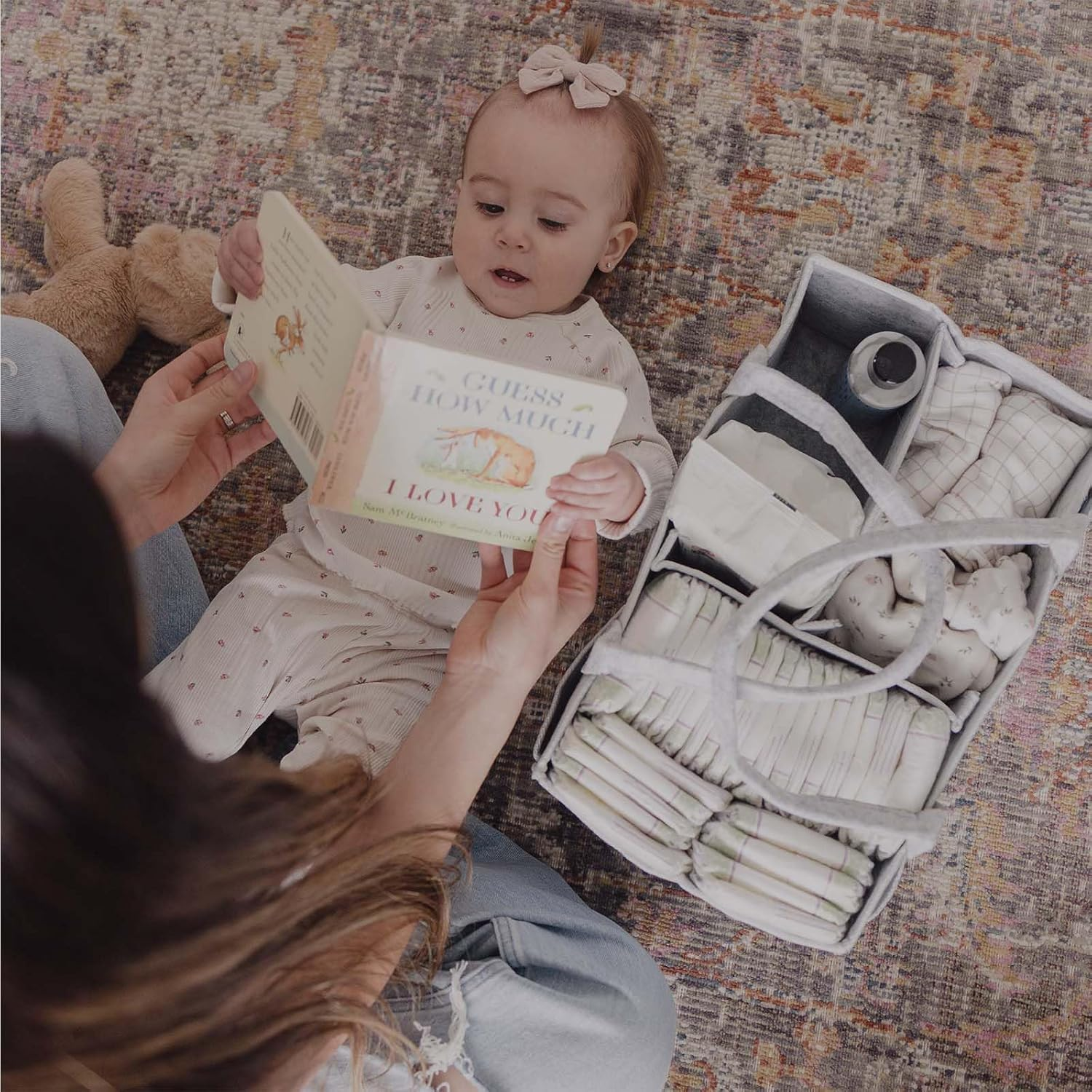 Mumoo Bear Baby Diaper Caddy Organizer for Changing Table, Nursery Storage Bin Basket with Handle, Felt Diaper Organizer Suitable for Indoor Outdoor -Grey image number 3