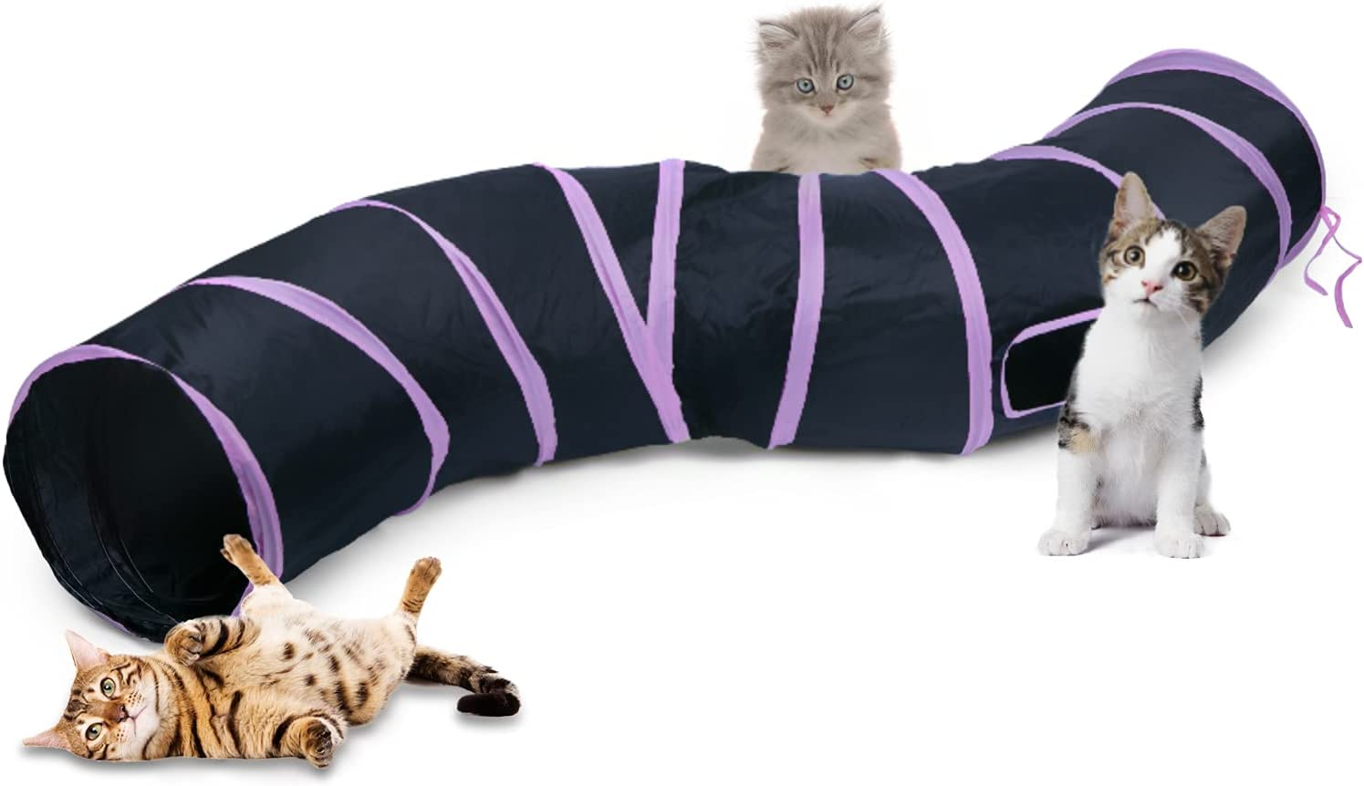 Sheldamy Cat Tunnel, S-2-Way Cat Tunnels for Indoor Cats, Collapsible Cat Play Tunnel, Interactive Toy Maze Cat House with 1 Play Ball for Cats, Puppy, Kitty, Kitten, Rabbit (Multicolor)