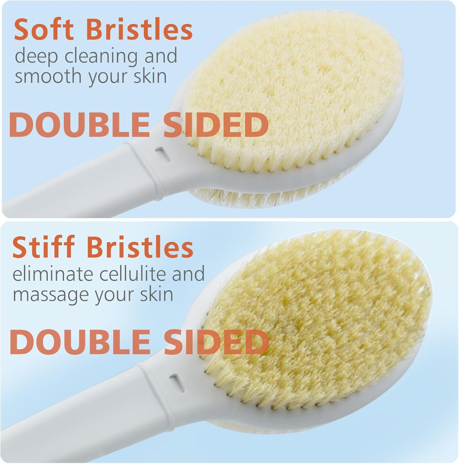Shower Brush with Soft and Stiff Bristles,20.5" Extra Long Handle Dual-Sided Back Scrubber Bath Brush Body Exfoliator for Wet or Dry Brushing (Extra Long Handle) image number 2