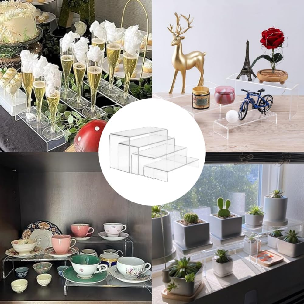 HIDOSNG Acrylic Display Riser, 8PCS U-Shaped Acrylic Risers, Clear Rectangular Stands for Candy Dessert Cupcakes,Collectibles Display Stands Shelf for Display image number 1