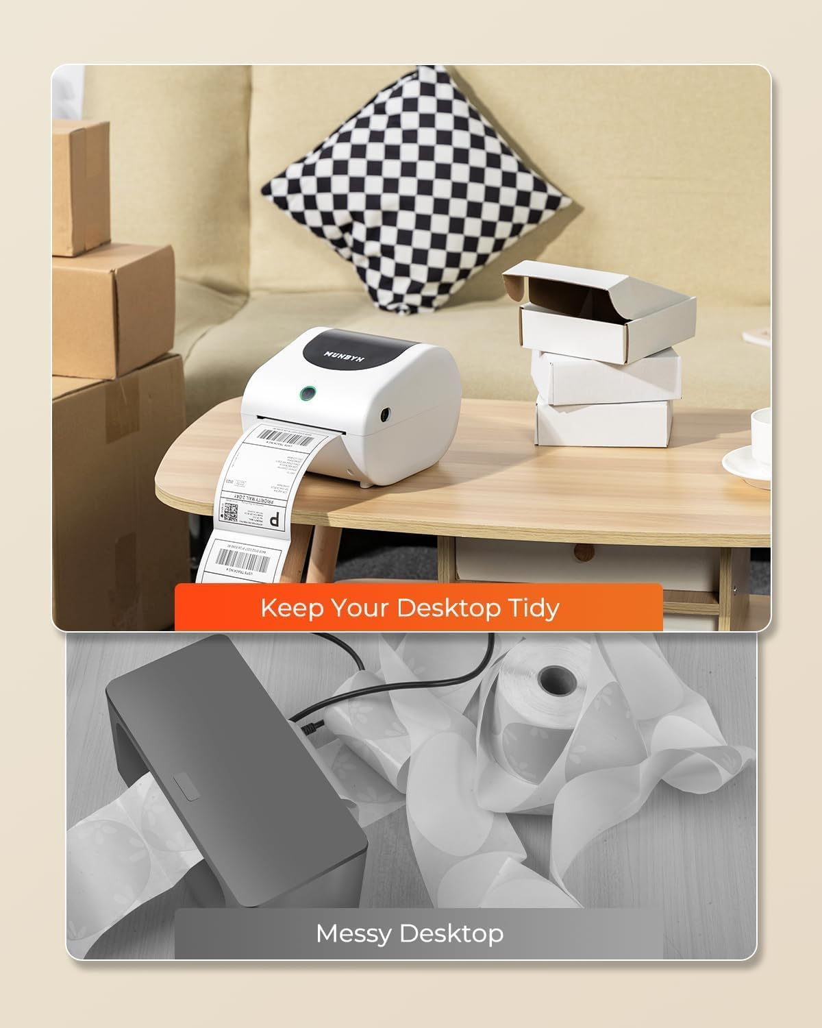 MUNBYN Shipping Label Printer 411B, 4X6 Bluetooth Thermal Label Printer with Internal Label Storage for Shipping Packages or Small Business, Compatible with Iphone, Android, Ipad, Windows, Macos image number 1