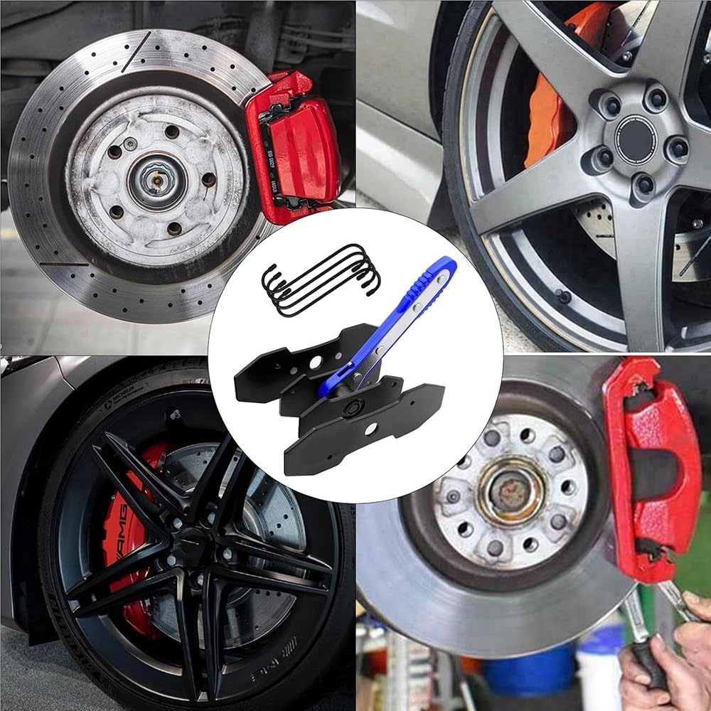 Brake Caliper Compression Tool with 360 Degree Swing Ratchet, Brake Caliper Press Ratchet with 2 PCS Steel Plates, Piston Spreader Automotive Tools (Blue)