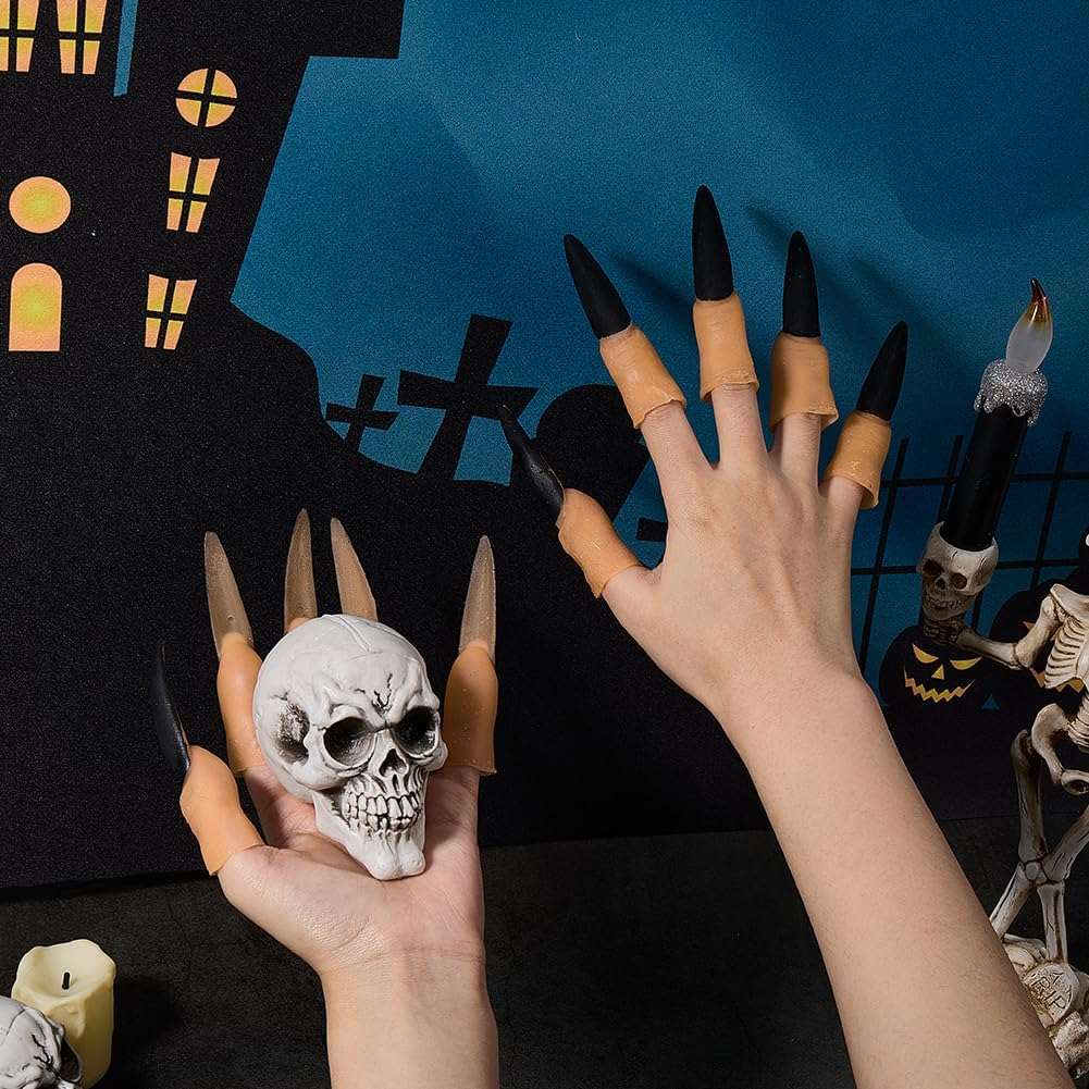 GORGECRAFT Pack of 10 Vampire Finger Halloween Finger Claws Vinyl Witch Fingernails Zombie Scary Long Sharpener Arrow Costume Nail Cover Props for Halloween April Fool'S Day Cosplay Gifts Make image number 3