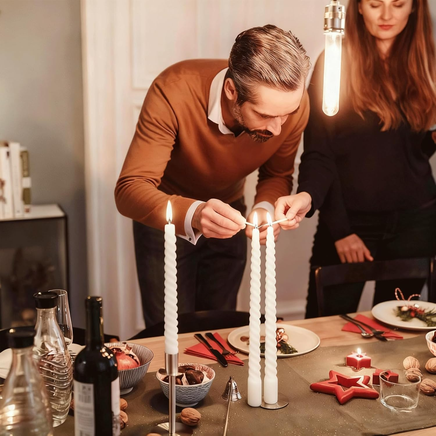 VIKY Pack of 8 Tapered Candles Drop Candles 25 Cm Long - 8 X Pure White Candles - Twisted Taper Candles in White for Christmas Decoration, Elegant Table Decoration, Wedding, Candle Aesthetic Odourless image number 2