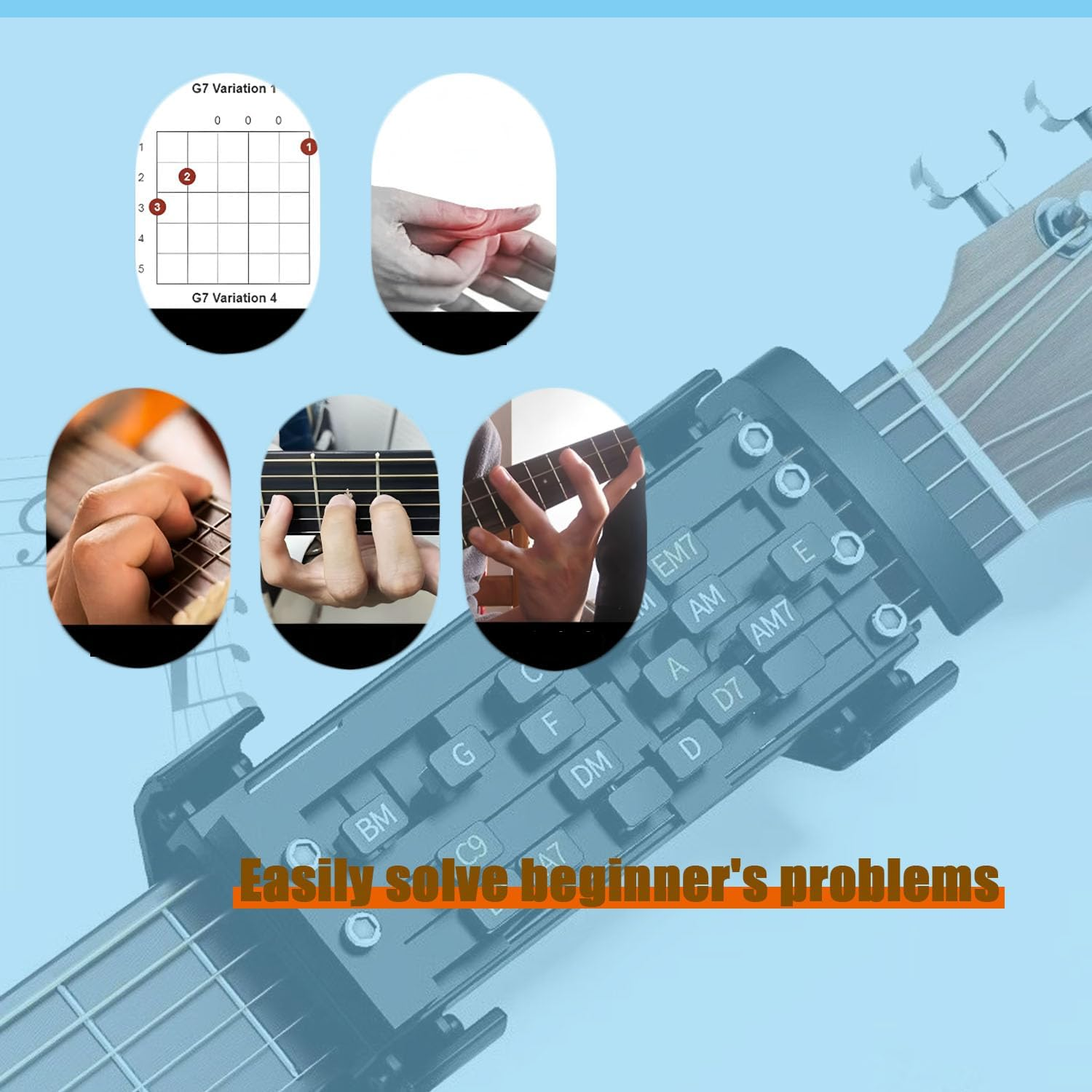 Shengsenfu Guitar Chord Helper, Practical Guitar Trainer Tool Guitar Learning Tools Guitar Chord Practicetool Guitar Chord Presser Guitar Chord Trainer Attachment Reusable Guitar Aid Chordtool (Brown) image number 2