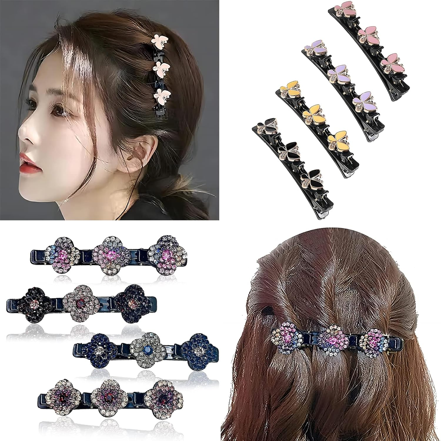 PAITOK Three Flower Side Hair Clips for Girls and Women, 8 Pieces Braided Hair Clips Hair Styling Accessories Double Layer Hair Clips image number 2
