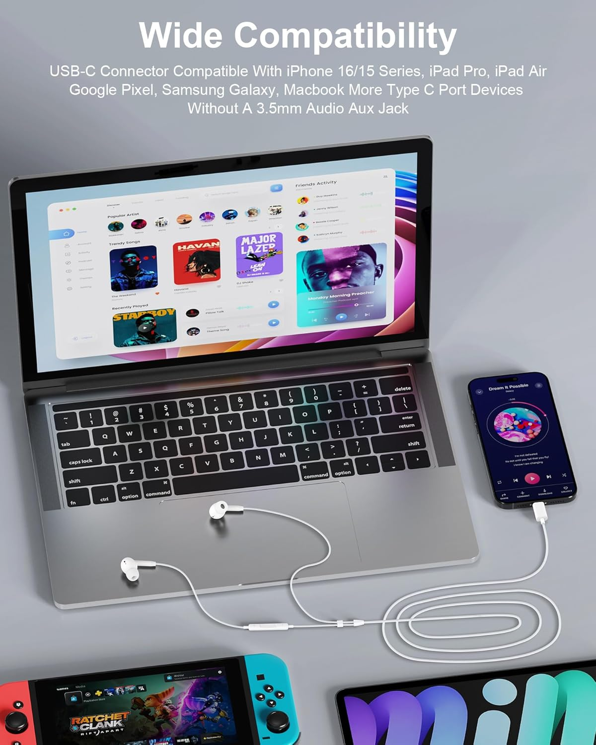 Iphone 16 USB C Wired Headphones with Microphone, Noise Cancelling Earbuds USBC for Iphone 16E 16 Pro Max 15 Plus, Samsung Galaxy A16 S25 Ultra Apple Wired Ear Buds In-Ear Type C Plug Earphone Mic image number 3