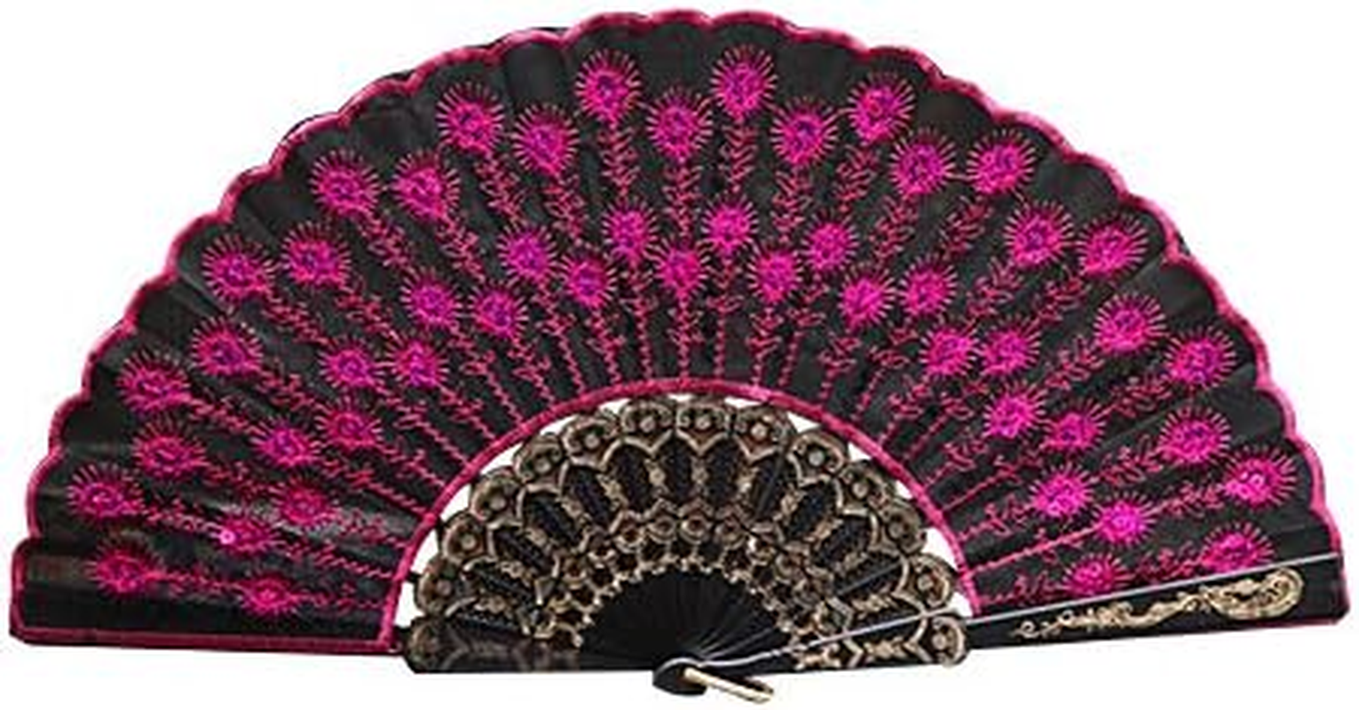 Accessotech Spanish Lace Silk Folding Hand Held Dance Fan Flower Pattern for Party Wedding (Black)