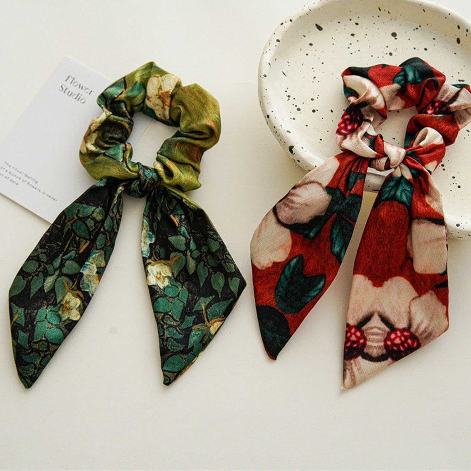 Pack of 2 Bow Hair Bobbles Retro Hair Bobbles Elastic Hair Ties Ponytail Hair Ties Hair Accessories image number 4