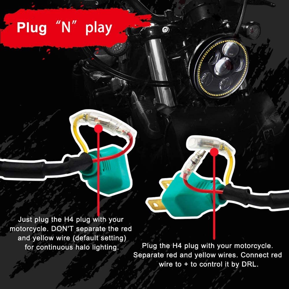 Wisamic 5-3/4" 5.75" LED Projection Headlight for Harley-Davidson 883, Sportster, Triple, Low Rider, Wide Glide Motorcycles (Black with Halo) image number 1