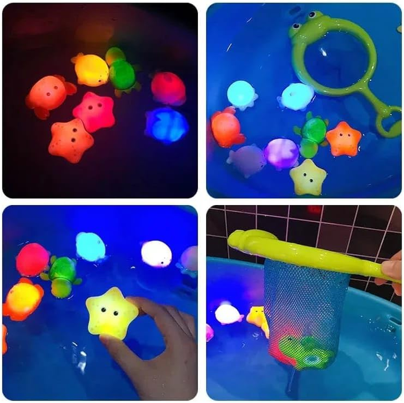 Toy O Toy Light up Baby Bath Toys Set with Frog Net &ndash; 4 Colorful Floating Animal Figures (Starfish, Turtle, Whale,Penguin) &ndash; Sensory Water Play for Toddlers and Kids 18M+ (A) image number 3