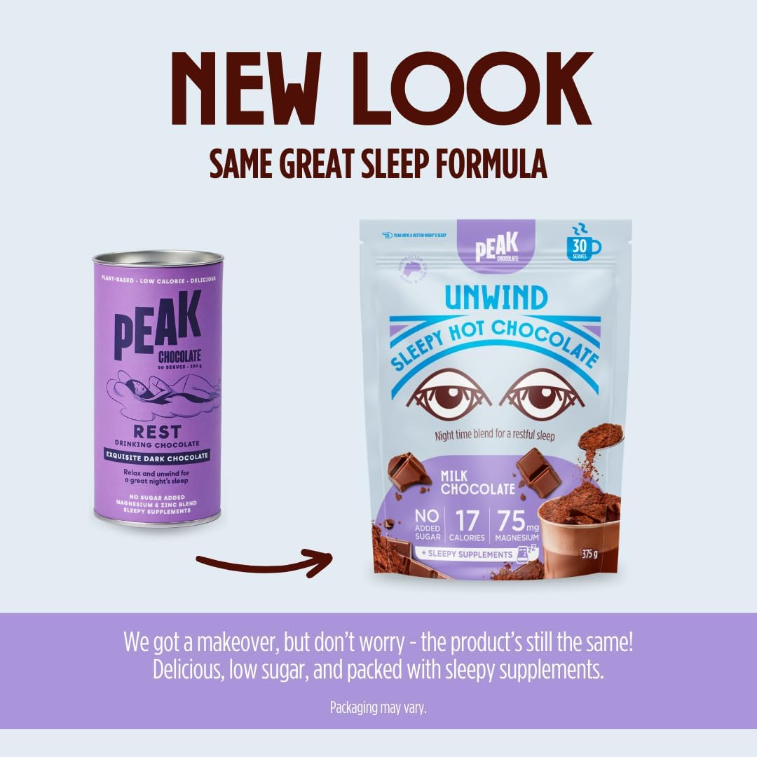 Peak Unwind Hot Chocolate Powder with Magnesium, Natural Sleep Aid - Sugar Free Milk Chocolate - Chamomile & Sleep Hot Chocolate, Keto-Friendly - 30 Servings image number 1